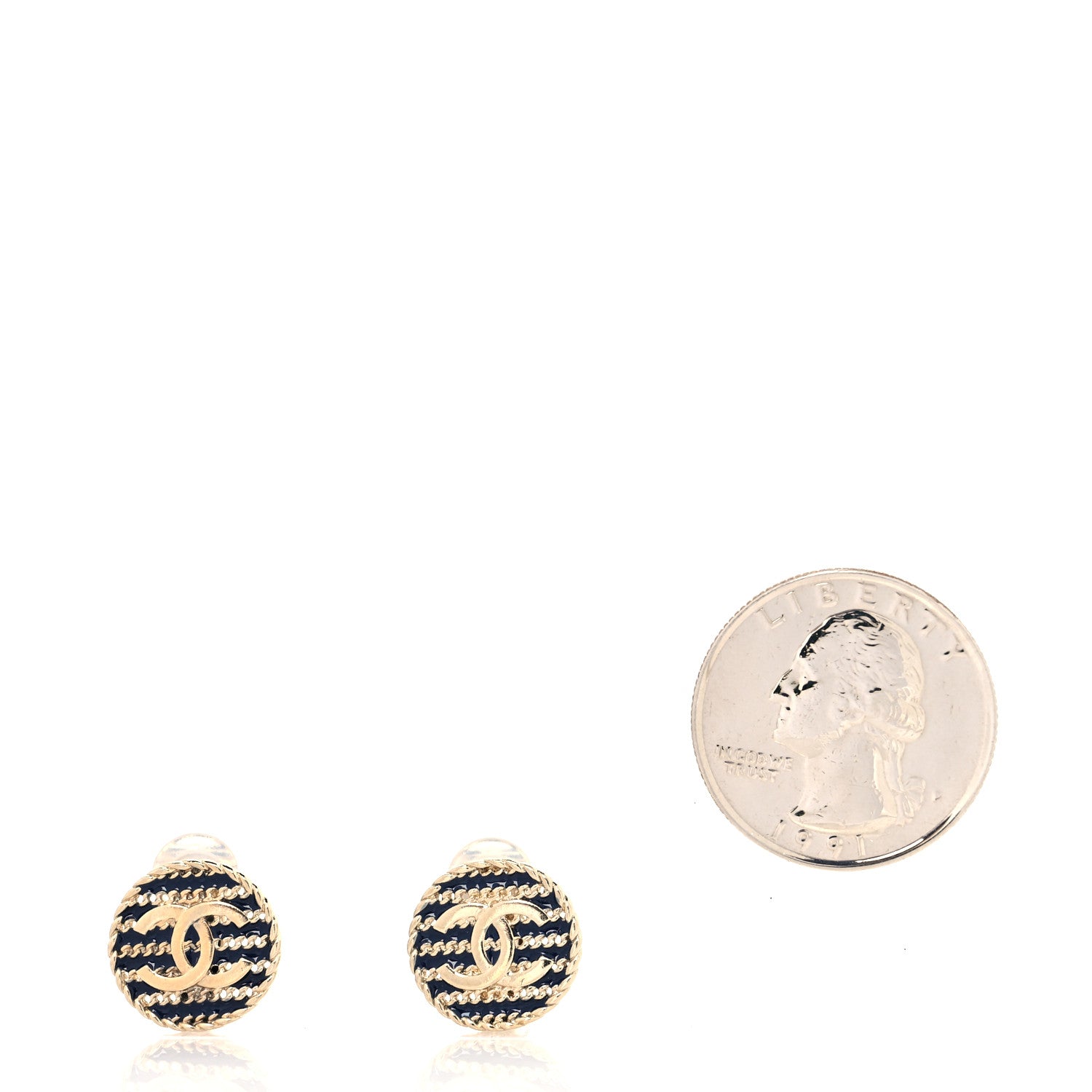 Chanel Metal Chain CC Round Clip On Earrings Gold Blue 2 of 4
