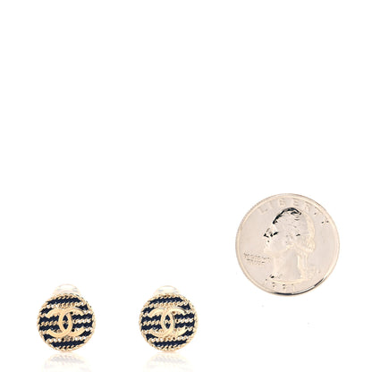 Chanel Metal Chain CC Round Clip On Earrings Gold Blue 2 of 4