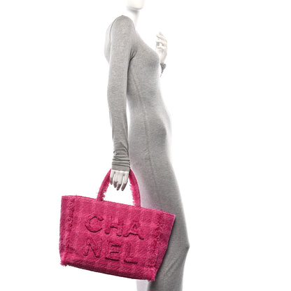 Chanel Wool Tweed Large Zipped Shopping Tote Pink 2 of 10