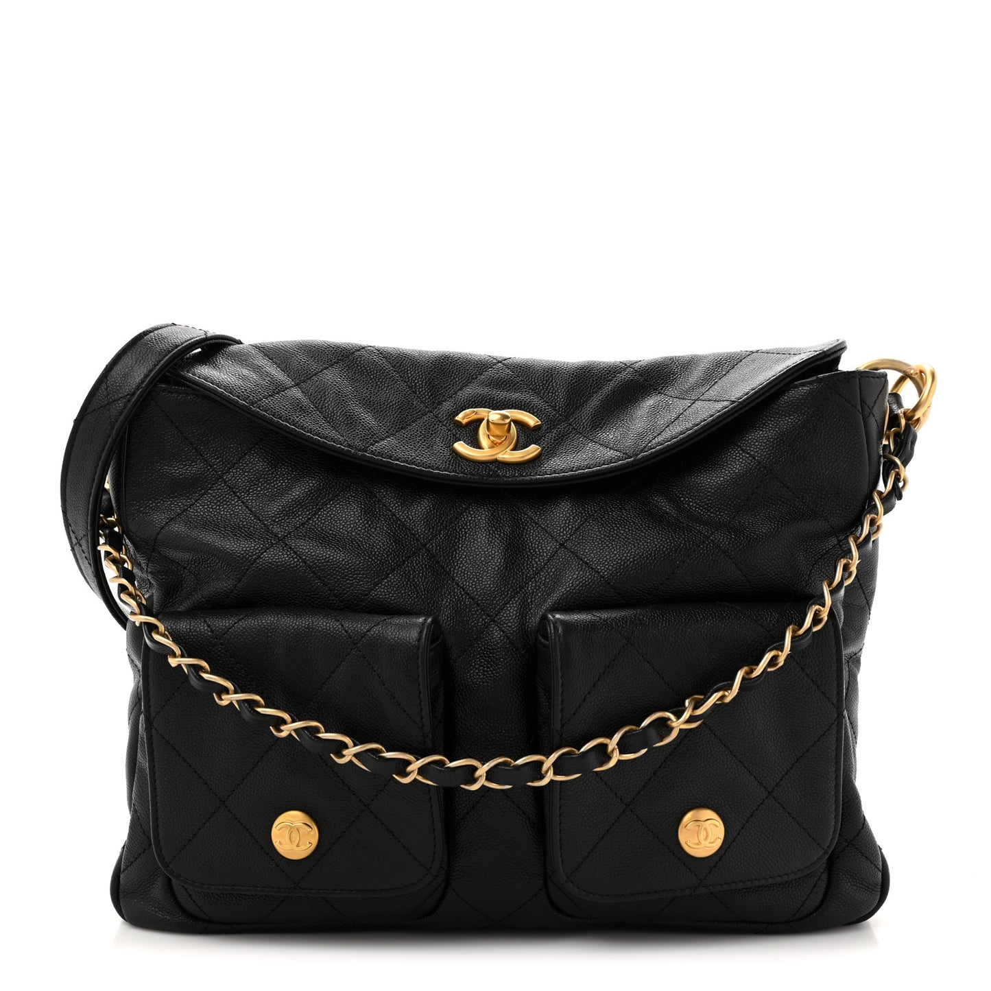 Caviar Quilted Supple Twins Hobo Bag Black