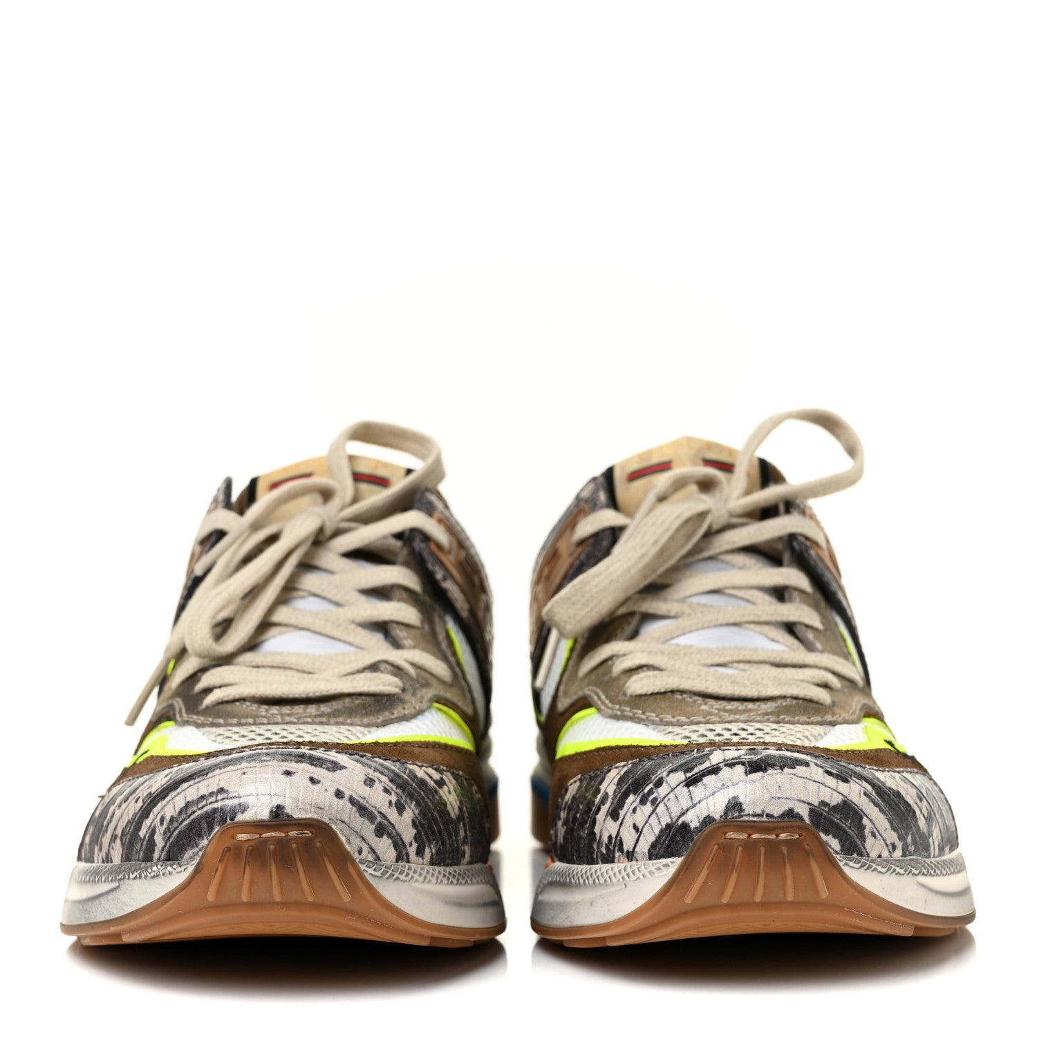 Gucci Suede Calfskin Tejus Printed Mens Ultrapace Sneakers 6 Natural Ardesia Neon Yellow 2 of 16