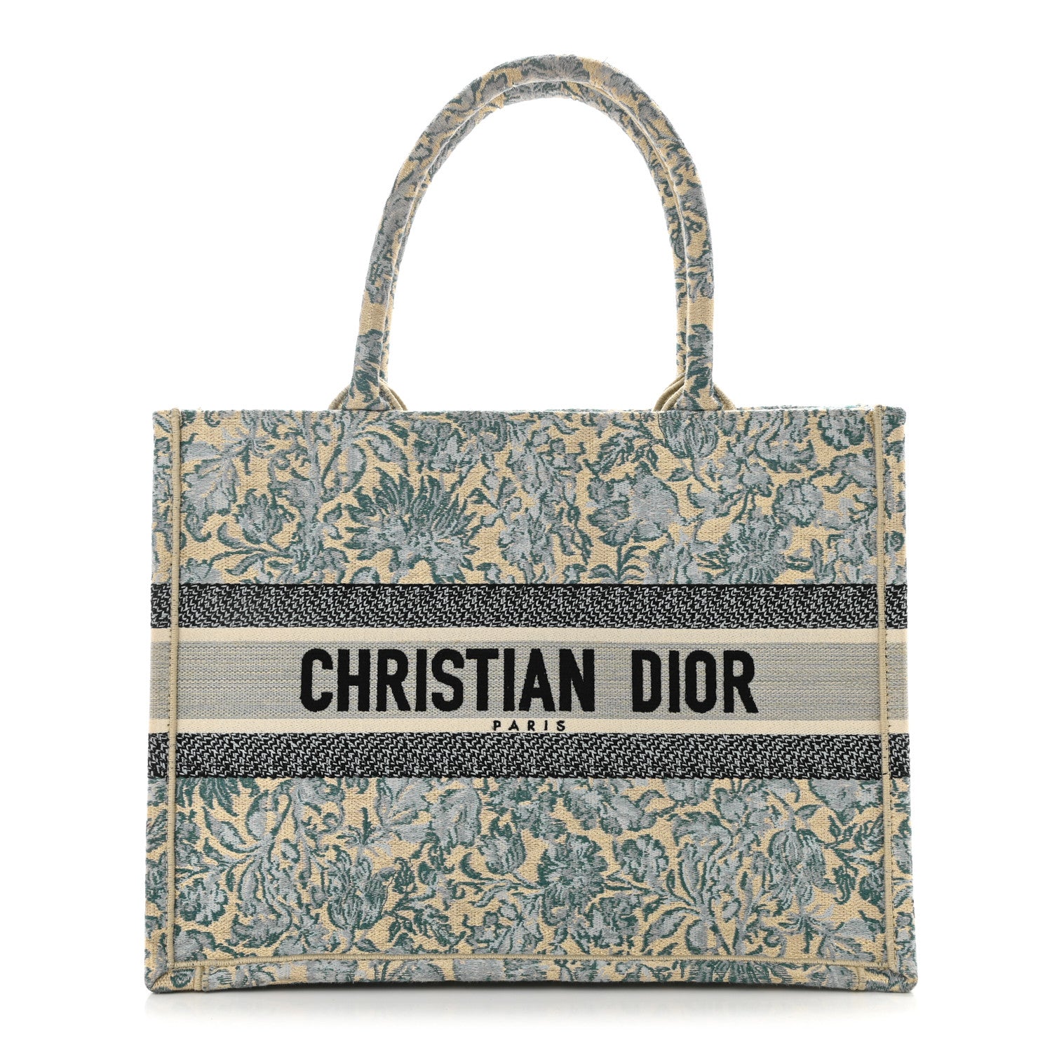 Christian Dior Canvas Embroidered Medium Brocart Book Tote Metallic Blue 1 of 8