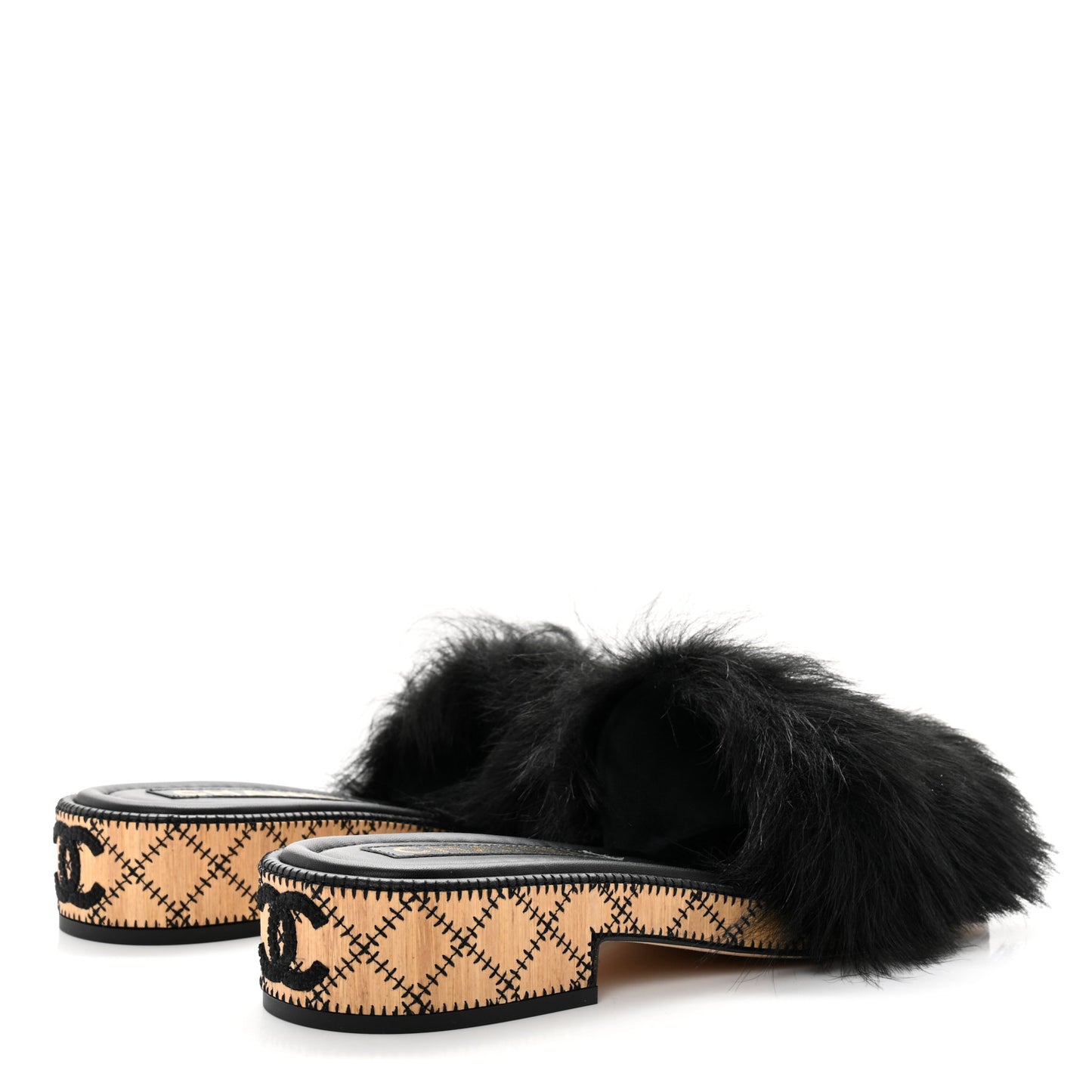 Shearling Lambskin CC Mules 40 Black White