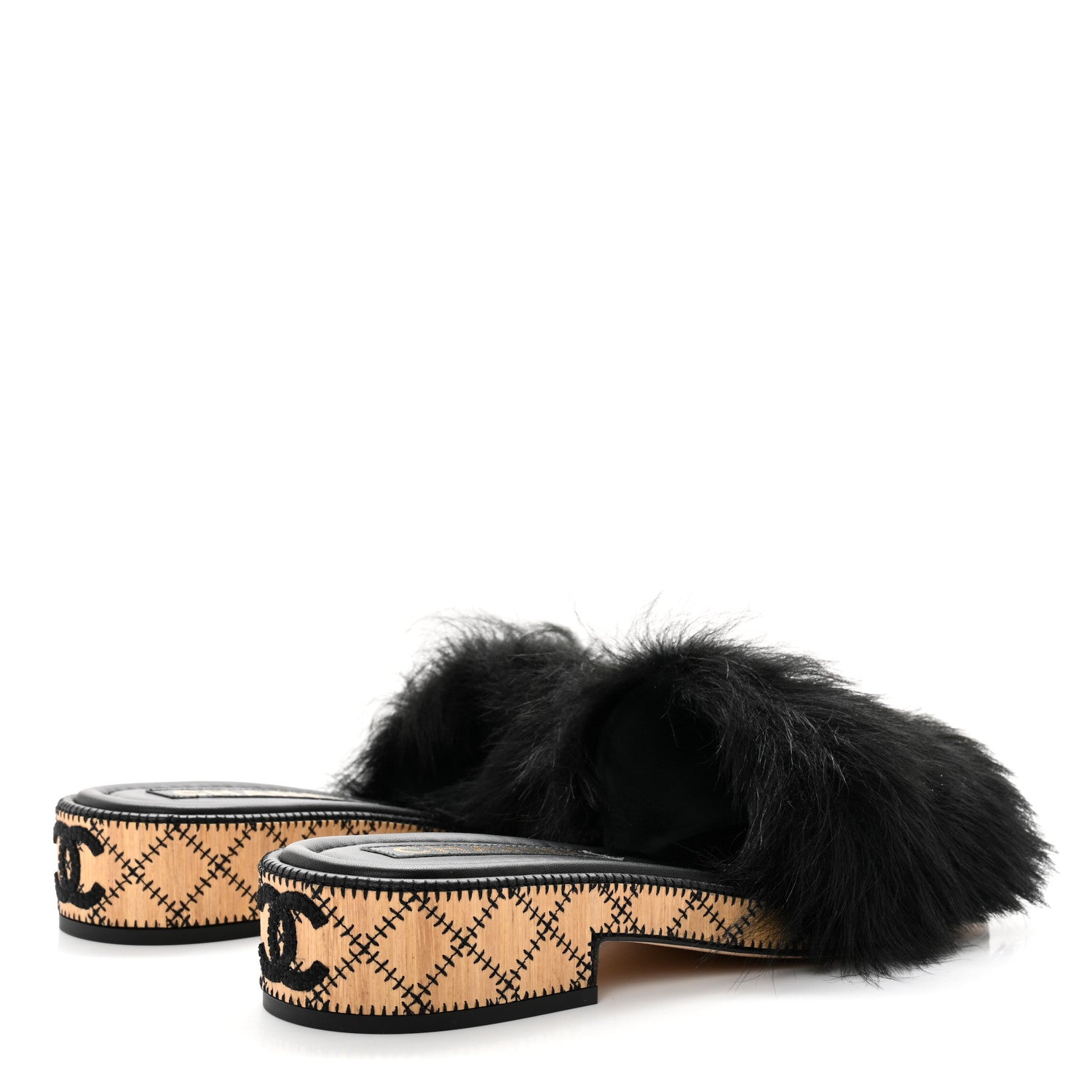 Chanel Shearling Lambskin CC Mules 40 Black White 4 of 9