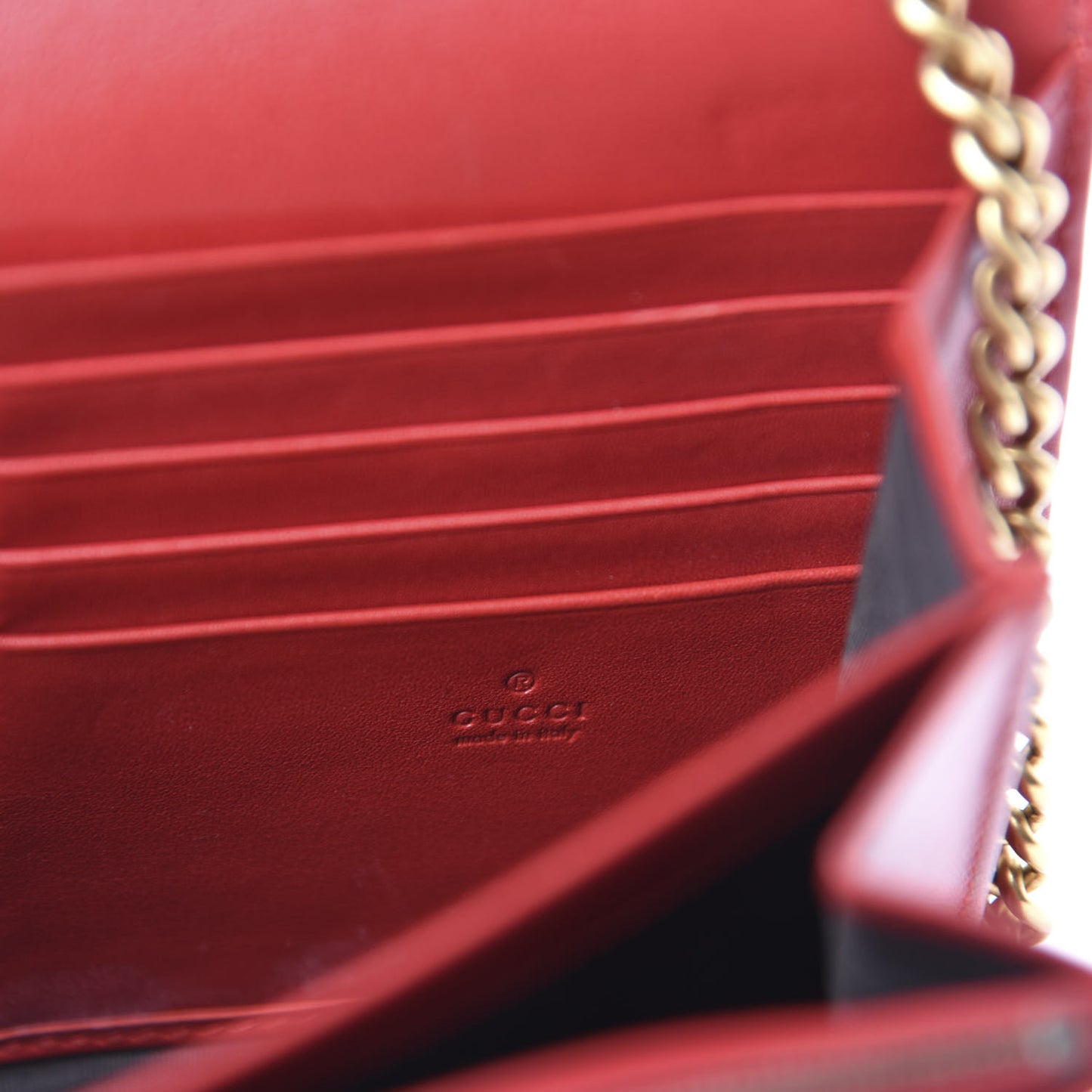 Calfskin Matelasse GG Marmont Chain Wallet Hibiscus Red