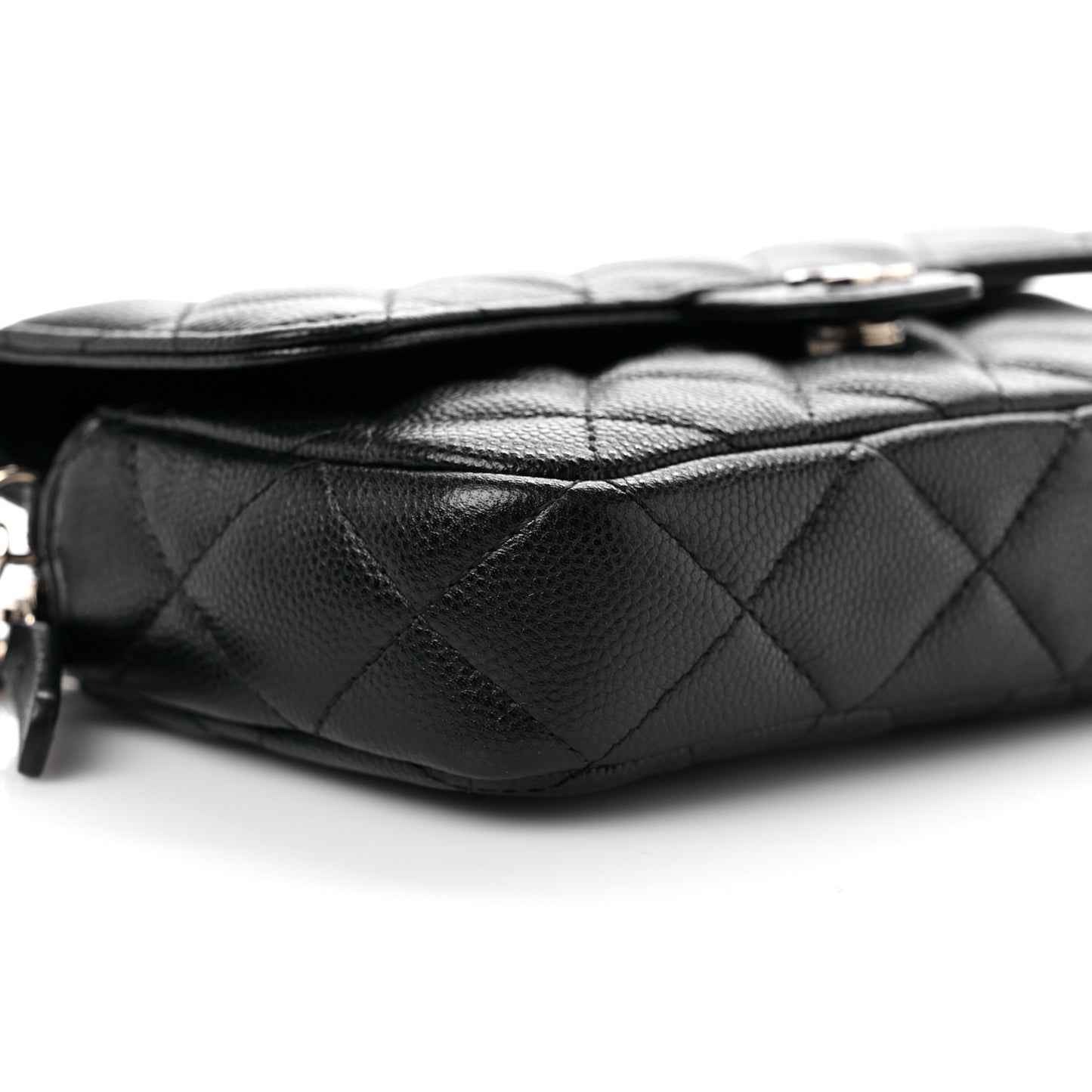 Caviar Quilted Flap Phone Holder With Chain Black