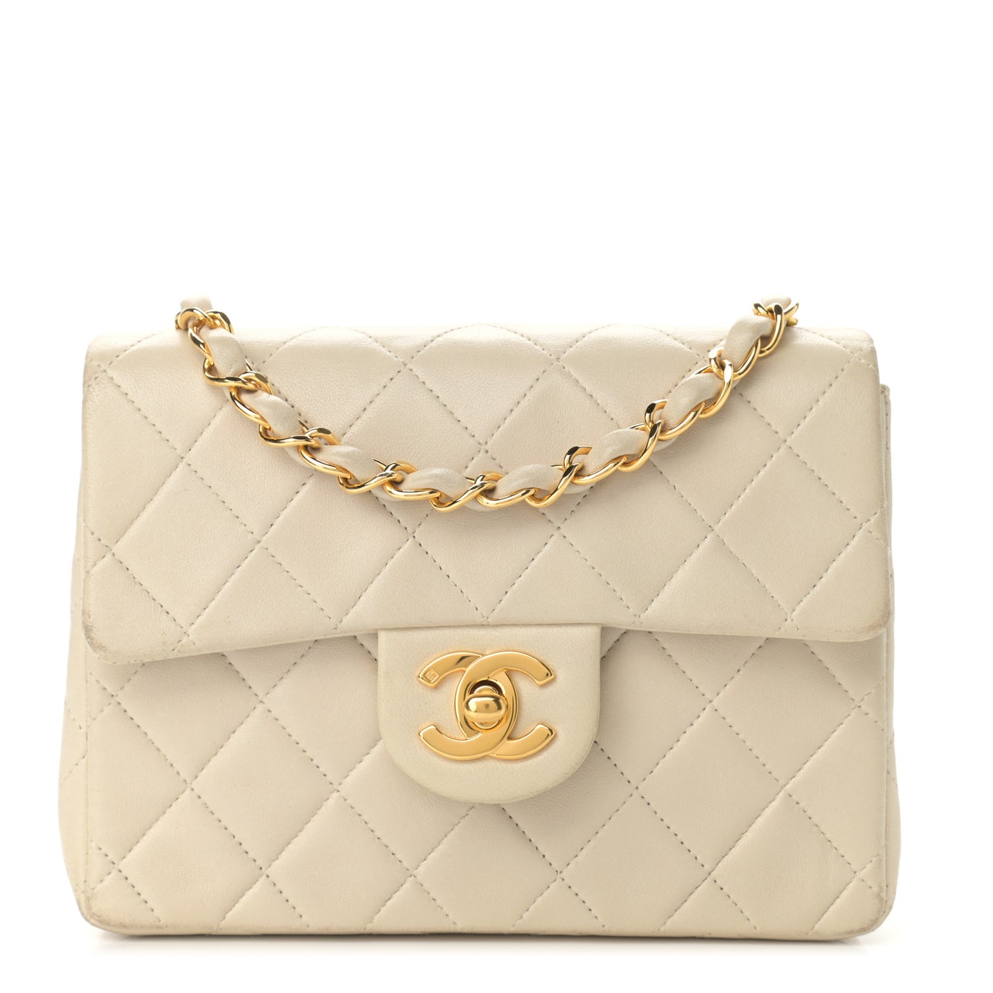 Lambskin Quilted Mini Square Flap Beige