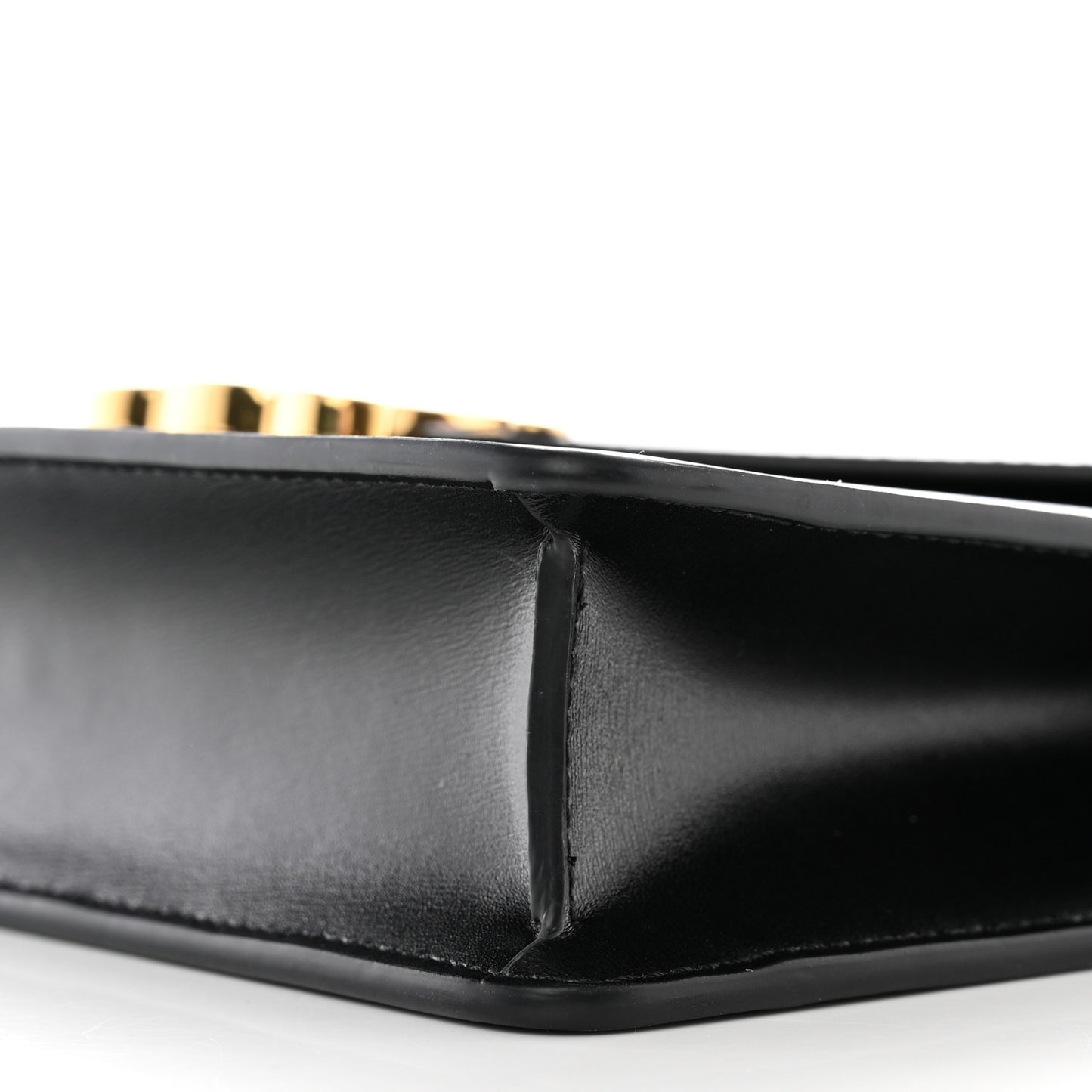 Shiny Calfskin Triomphe Margo Wallet on Chain Black