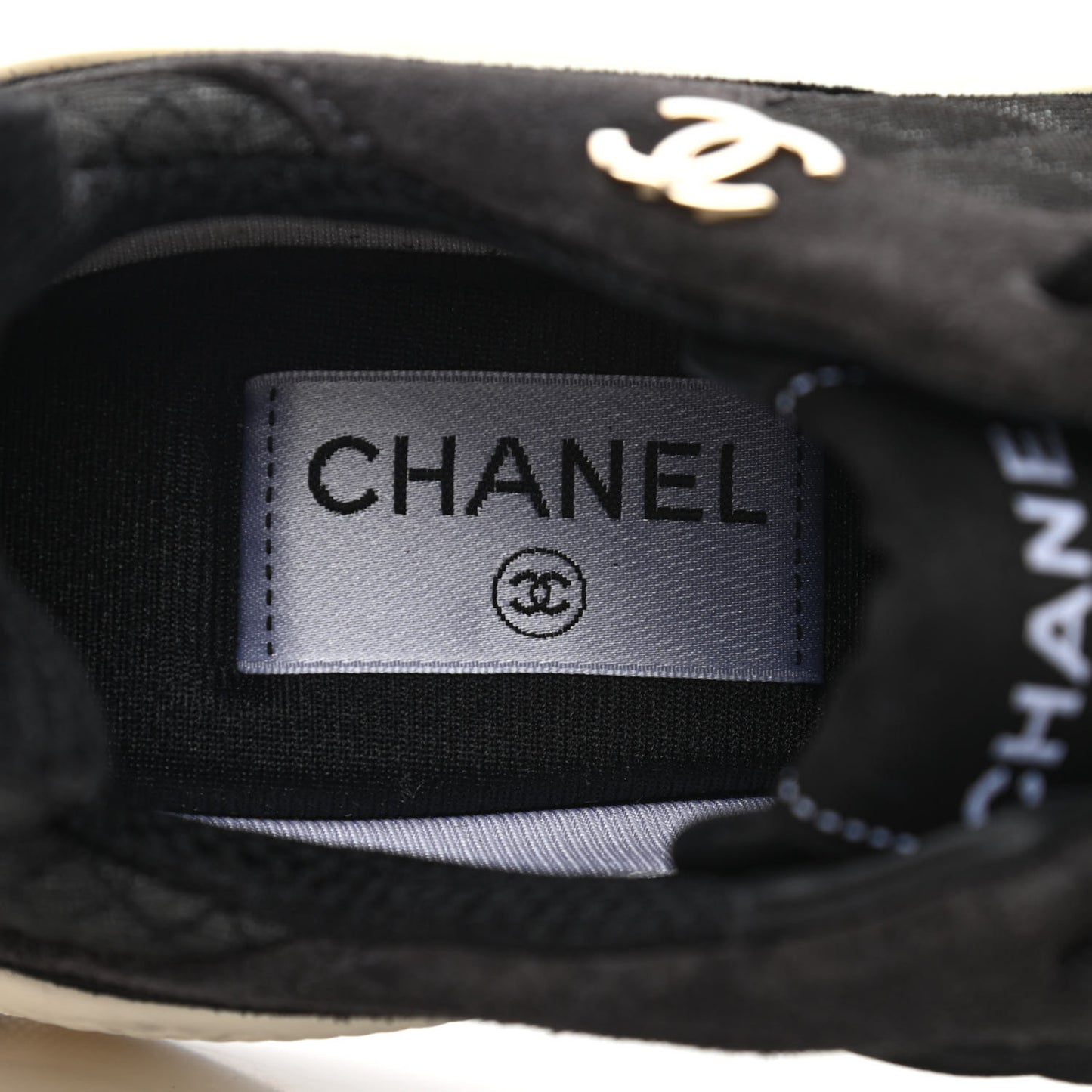 Mesh Suede Calfskin Quilted Sneakers 38.5 Black Dark Grey