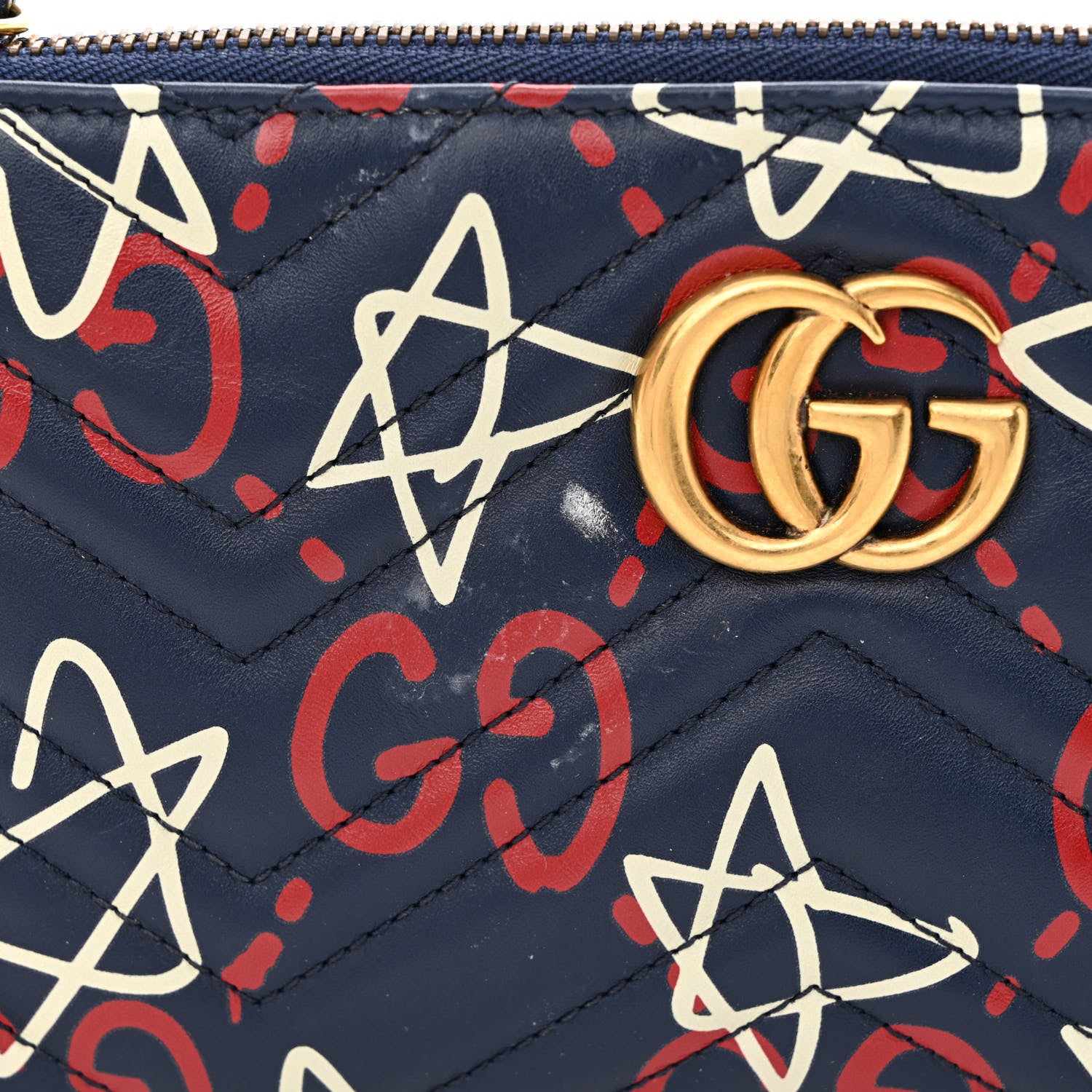 Gucci Calfskin Matelasse GucciGhost Mini GG Marmont Chain Bag Blue Agata Hibiscus Red 11 of 13