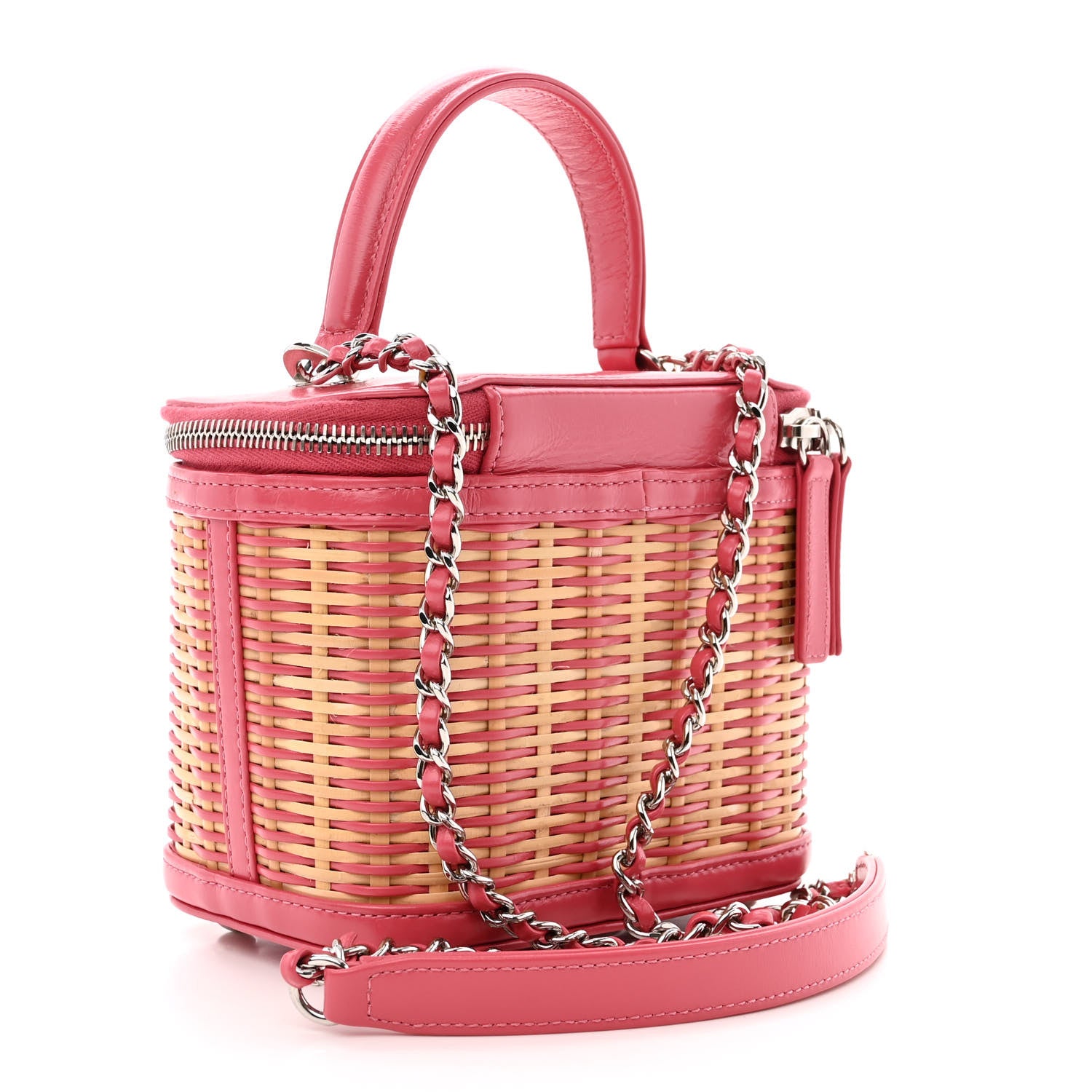 Chanel Calfskin Raffia Small Take Away Vanity Case Bag Pink Beige 3 of 10