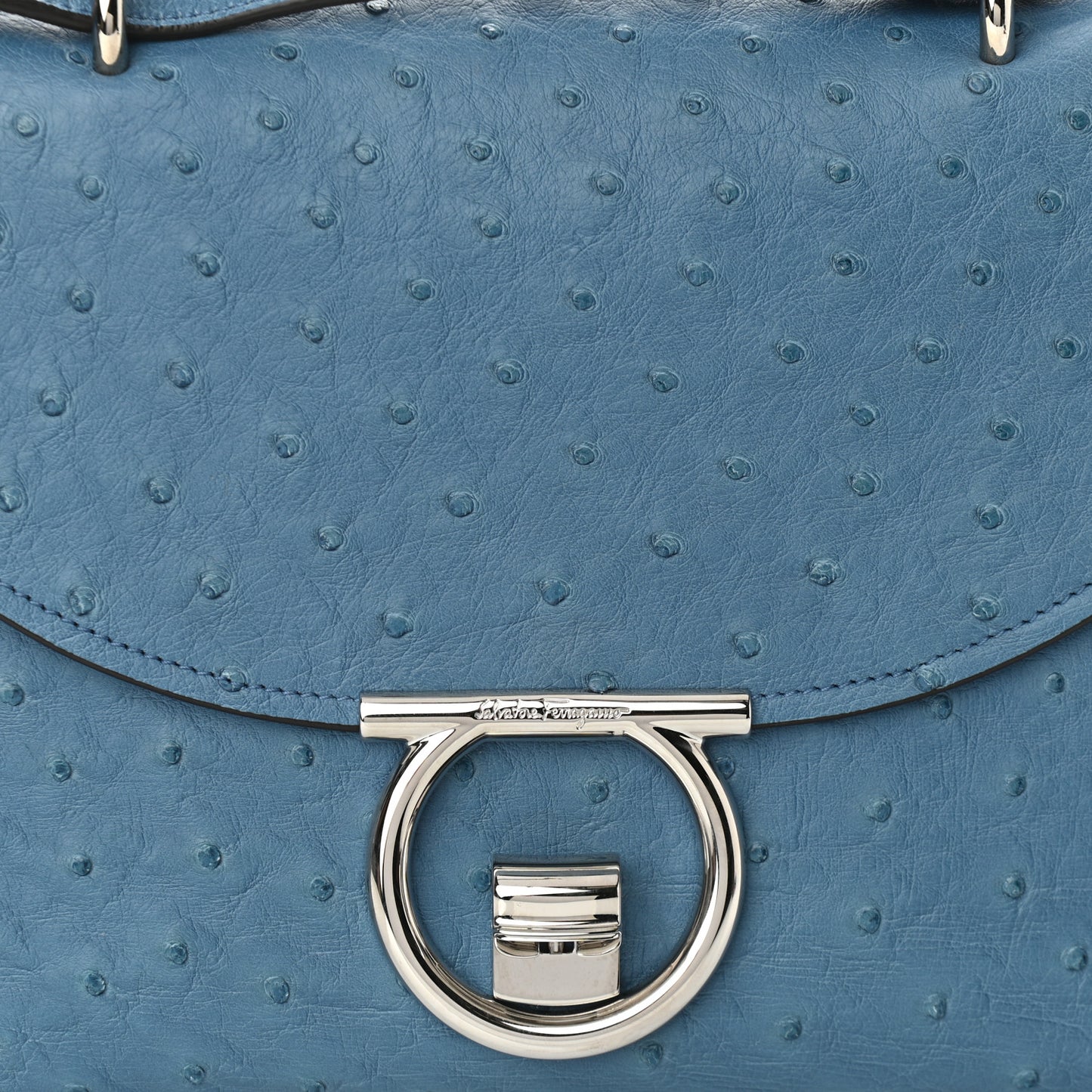 Ostrich Gancini Top Handle Satchel Chambray Neutral