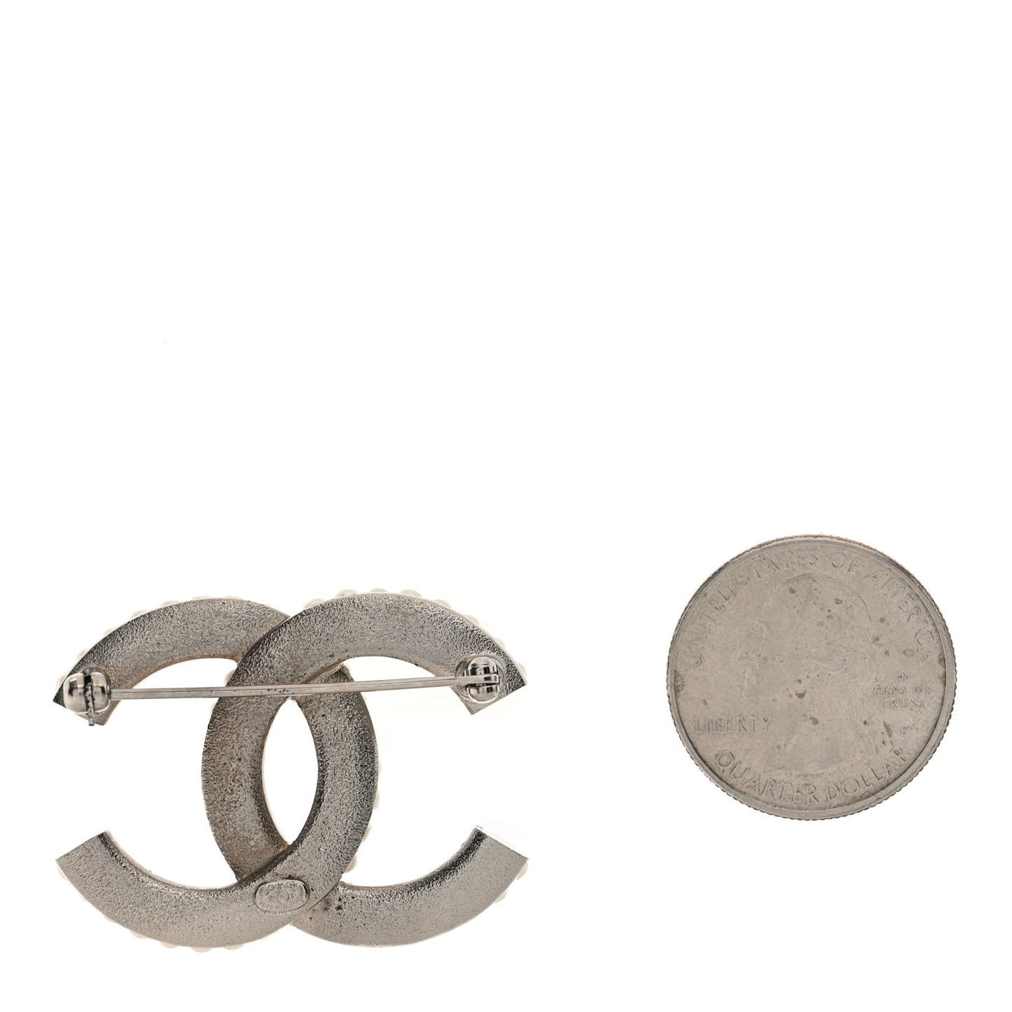 Pearl Crystal CC Brooch Silver