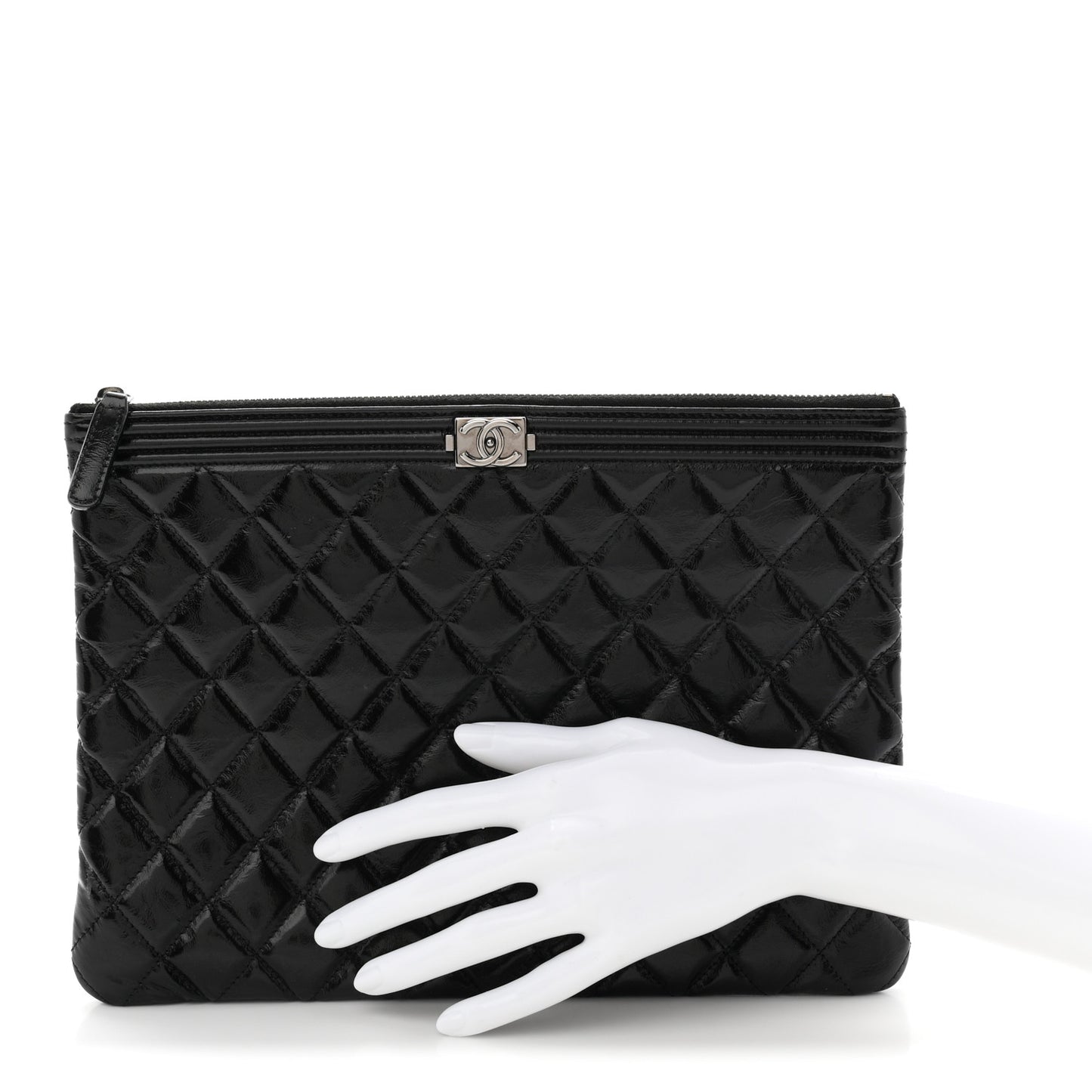 Patent Calfskin Quilted Medium Boy Cosmetic Case Black