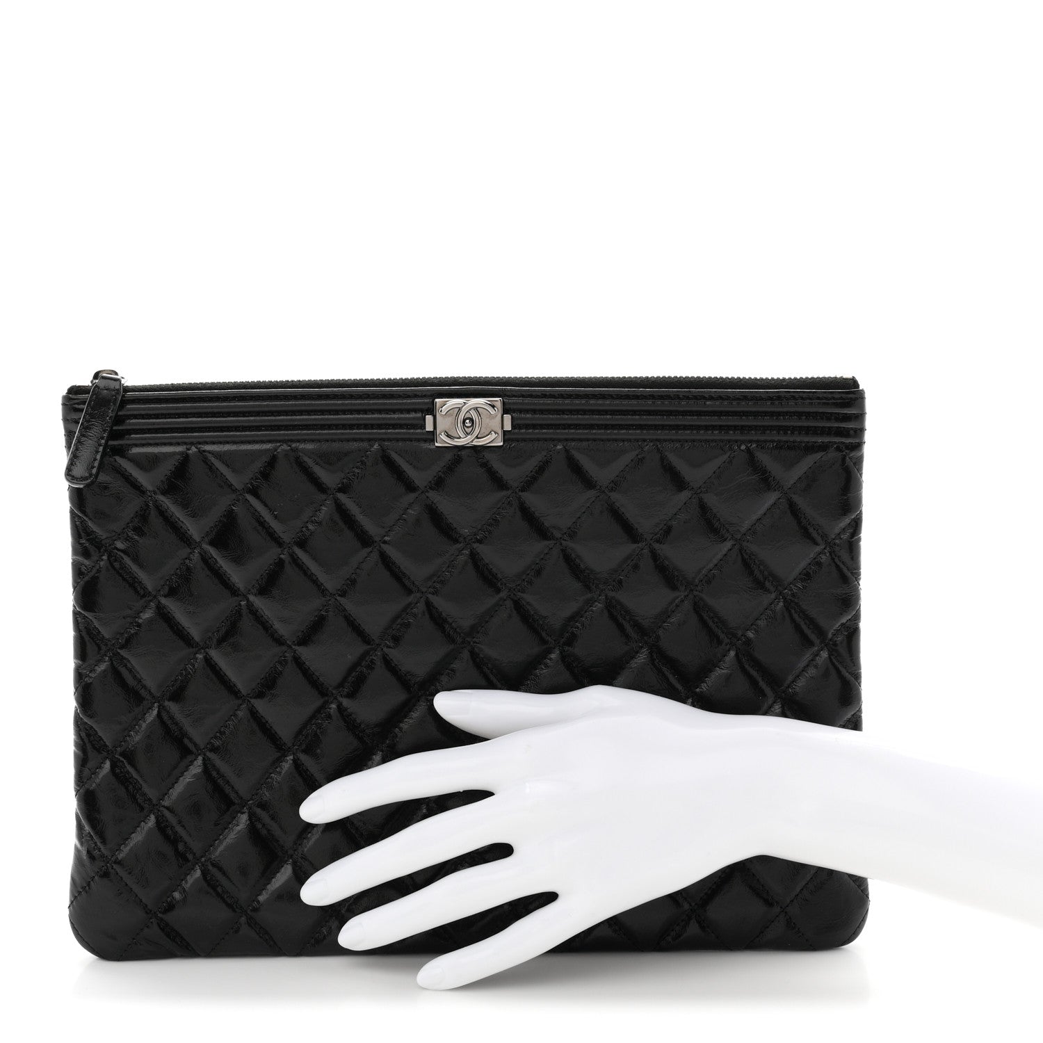 Chanel Patent Calfskin Quilted Medium Boy Cosmetic Case Black 2 of 7