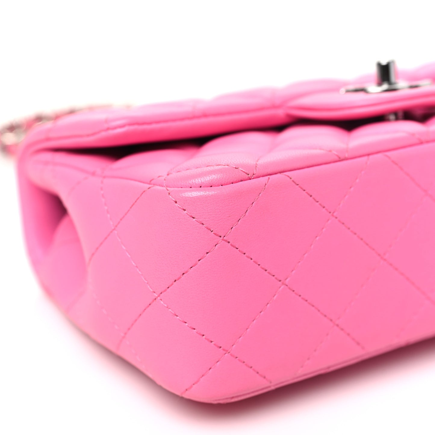 Lambskin Quilted Mini Rectangular Flap Neon Pink