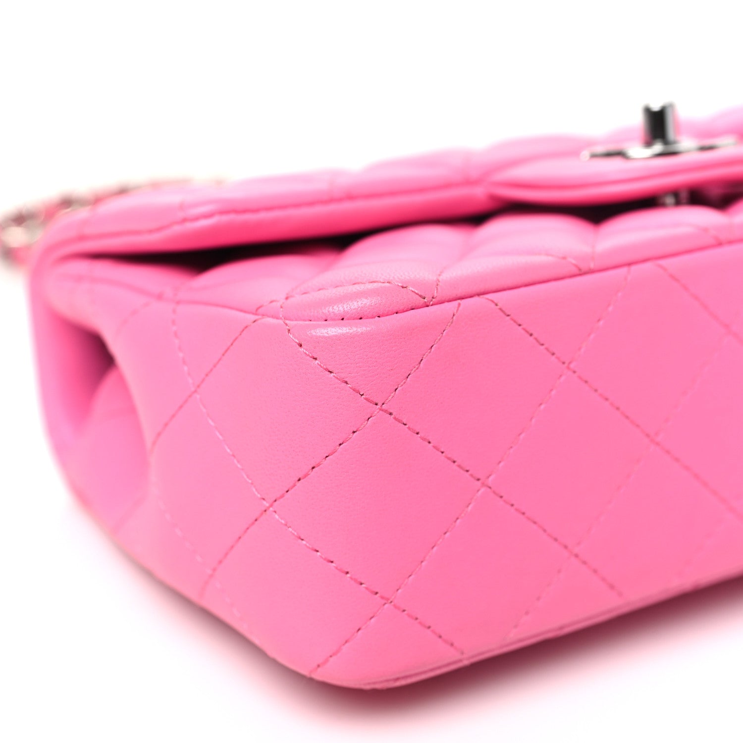 Chanel Lambskin Quilted Mini Rectangular Flap Neon Pink 9 of 11
