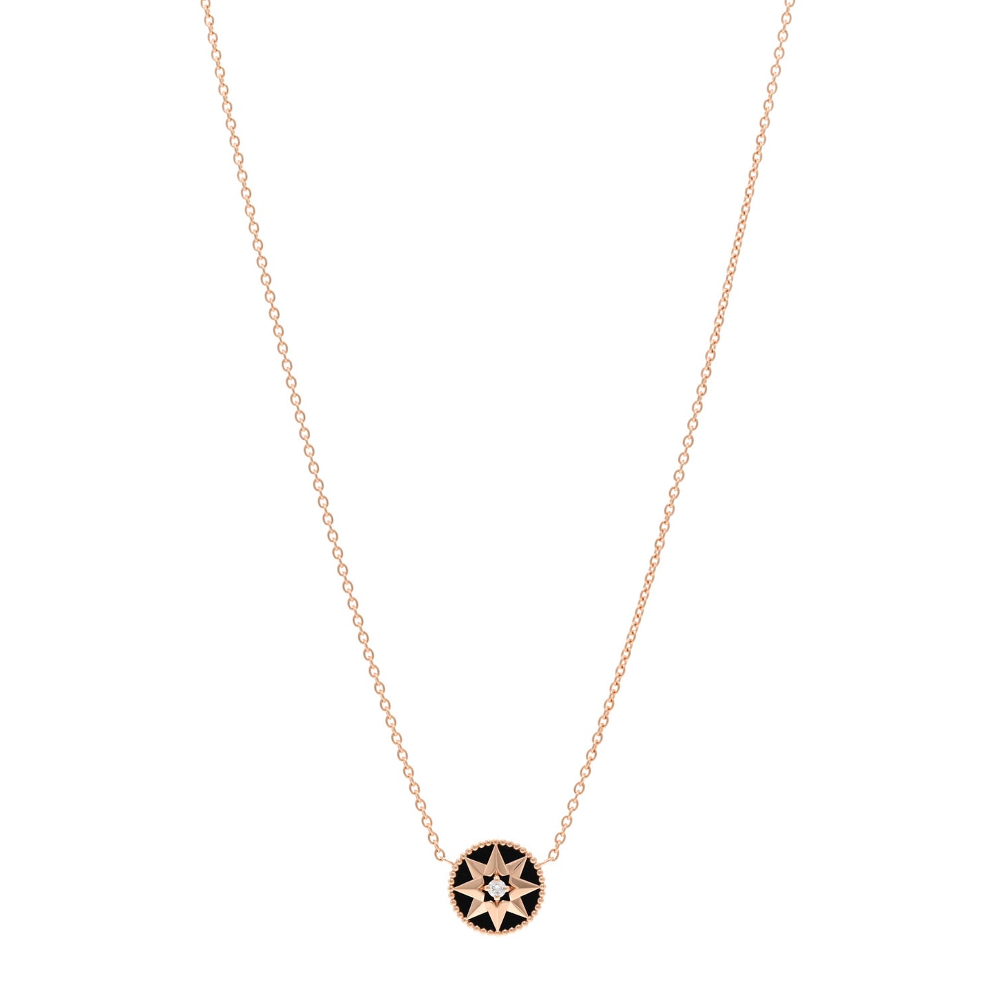 18K Rose Gold Diamond Black Onyx Rose Des Vents Necklace
