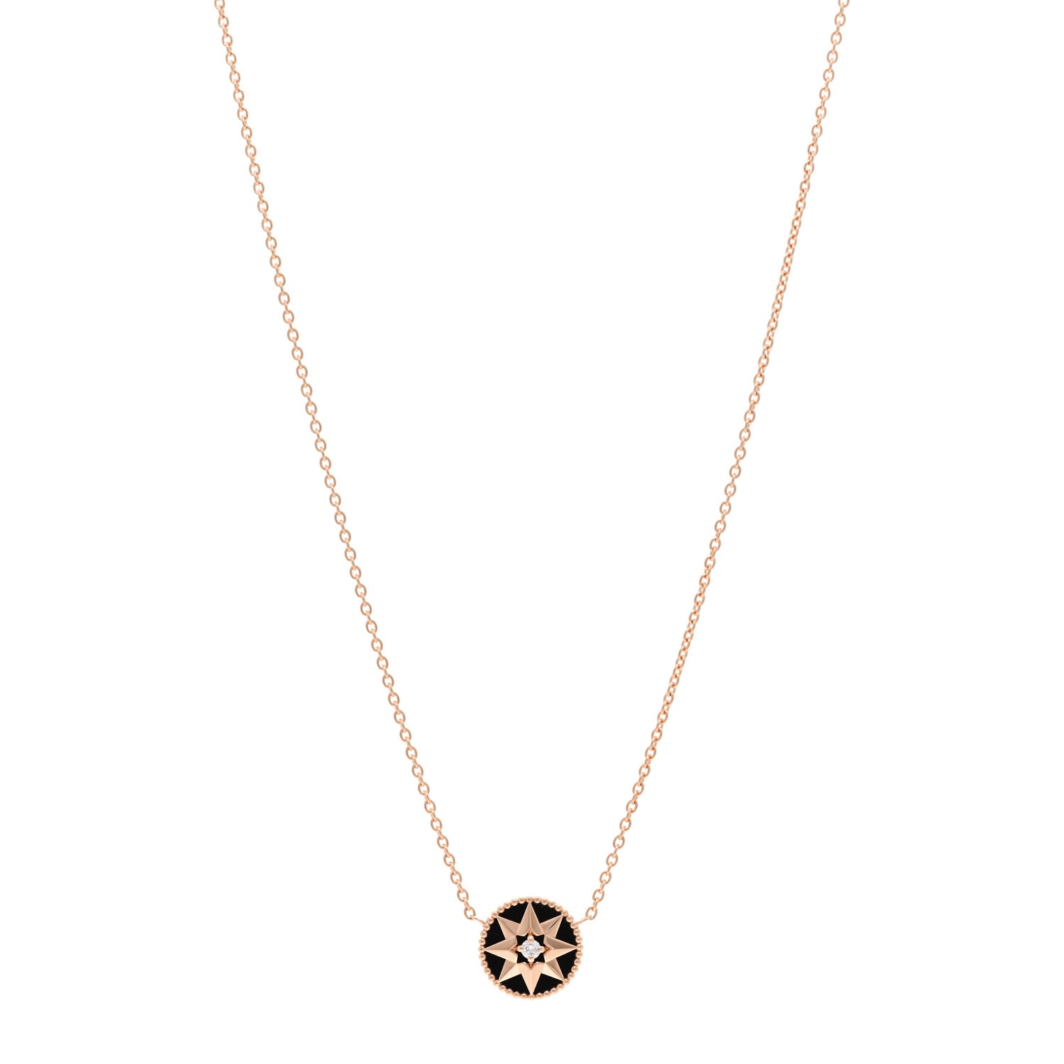 Christian Dior 18K Rose Gold Diamond Black Onyx Rose Des Vents Necklace 1 of 6