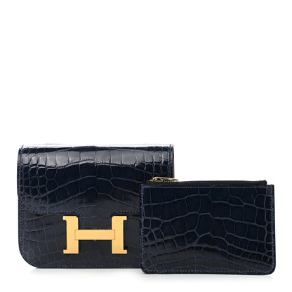 Hermes Shiny Alligator Constance Slim Wallet Bleu Abysse 1 of 9