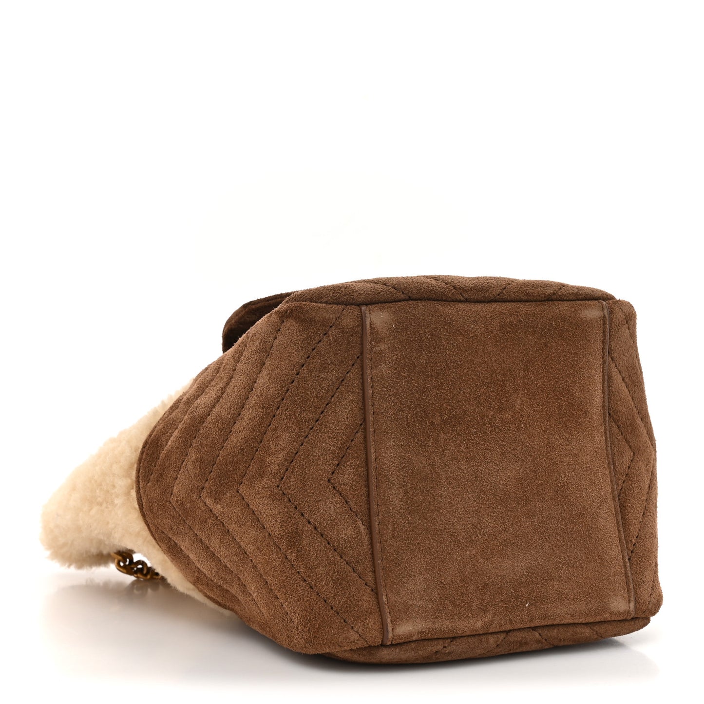 Shearling Suede Monogram Joe Nano Bucket Bag Dark Cigar Natural Beige