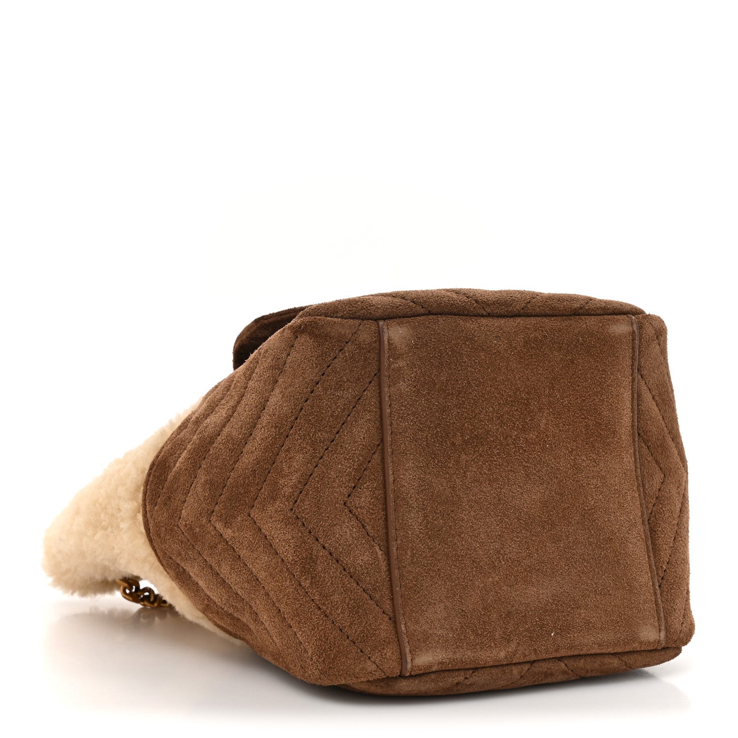 Saint Laurent Shearling Suede Monogram Joe Nano Bucket Bag Dark Cigar Natural Beige 4 of 10