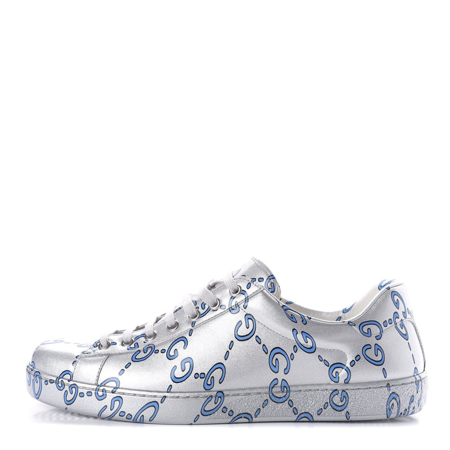 Miro Rubber Wax GucciGhost Print Mens New Ace Sneakers 8.5 Silver