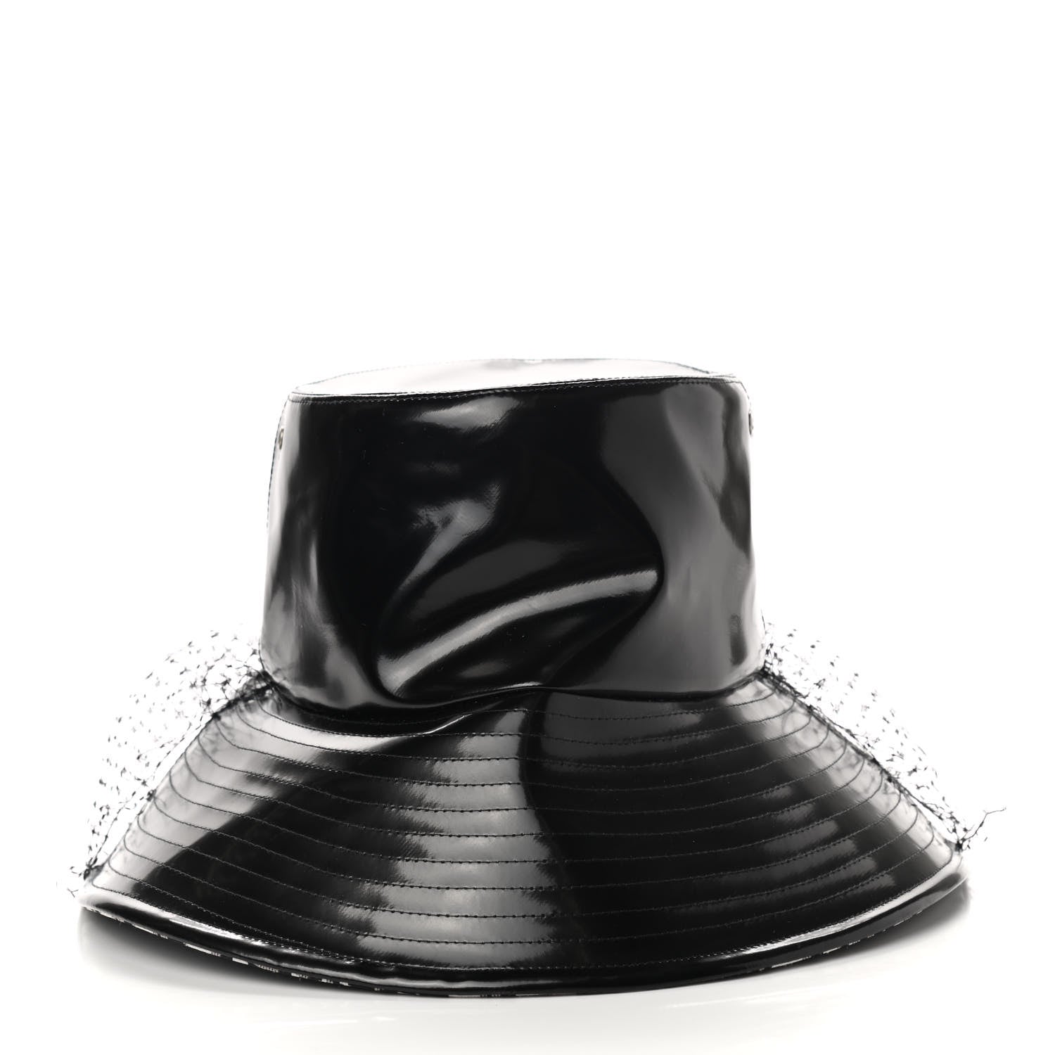 Christian Dior Patent Teddy-D Bob Bucket Hat with Veil 56 Black 6 of 8