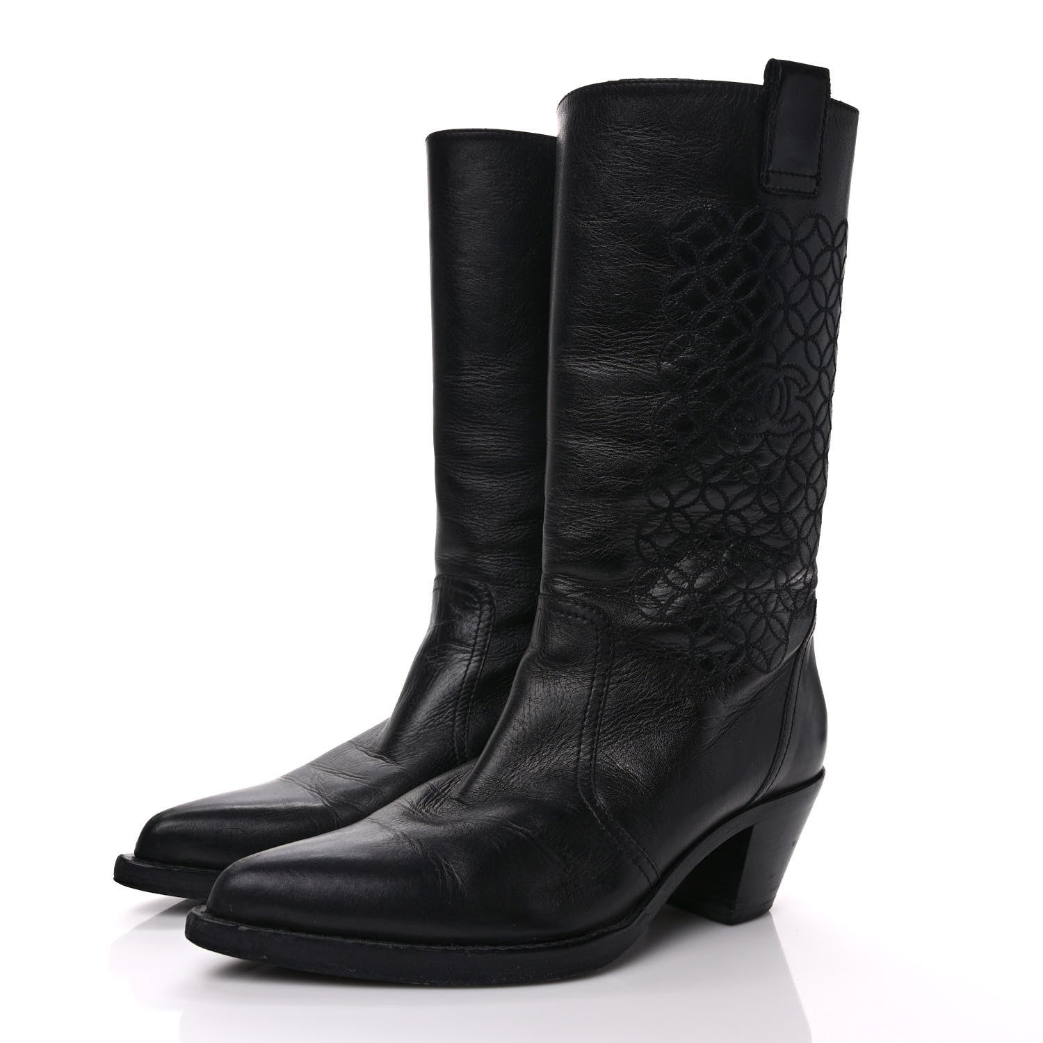 Chanel Calfskin Embroidered Western Cowboy Boots 39 Black 3 of 10