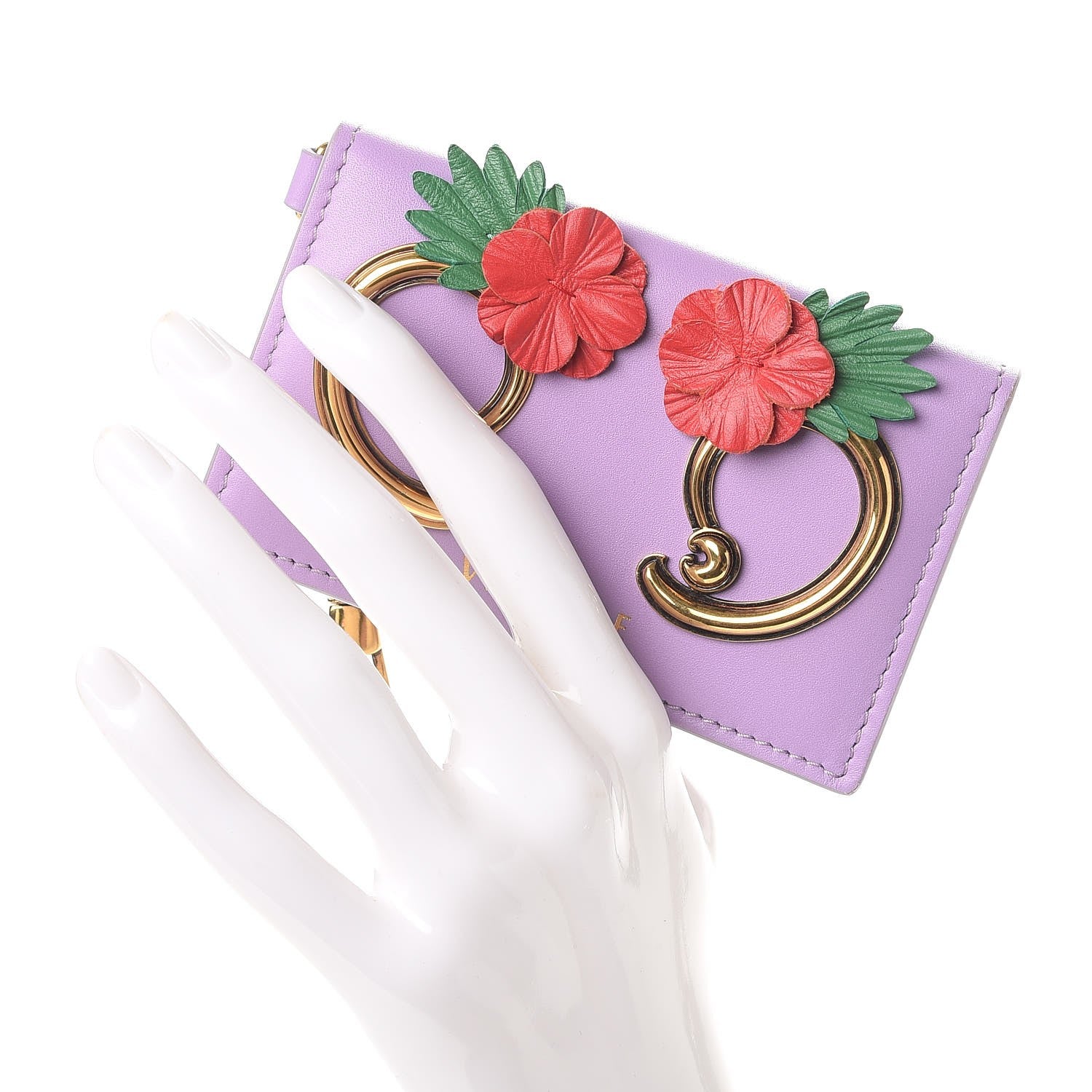 Versace Calfskin Flower Barocco Coin Pouch Violet 2 of 9