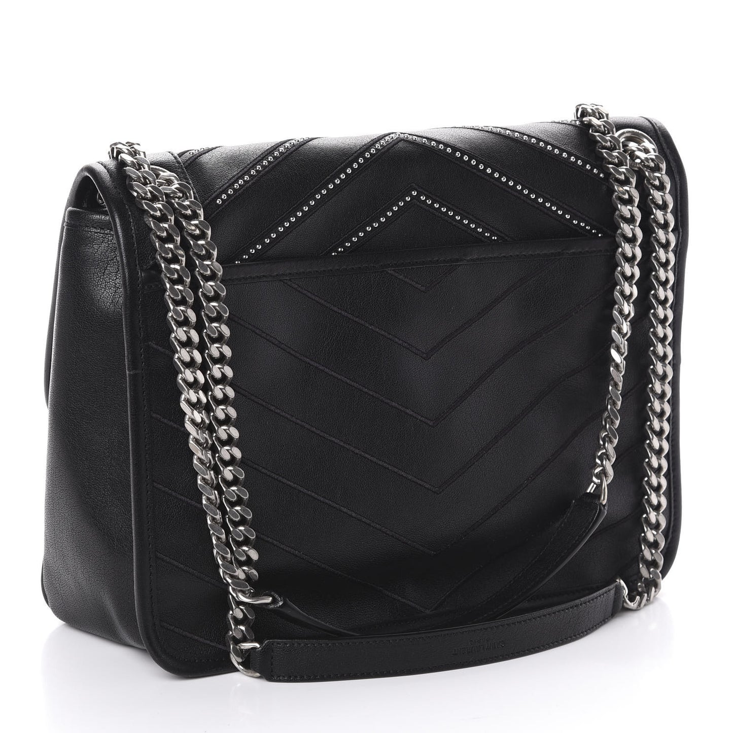 Lambskin Matelasse Monogram Microstud Medium Niki Chain Satchel Black