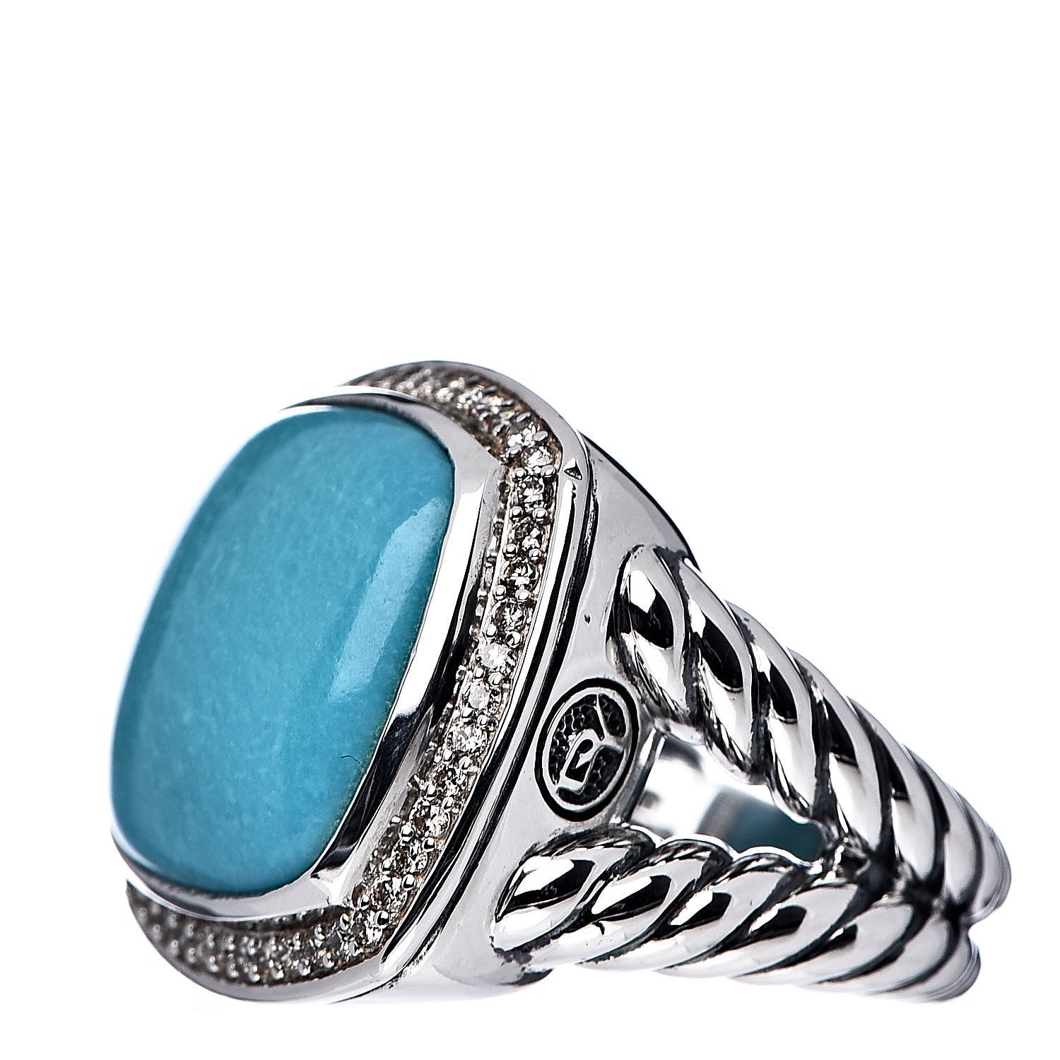 David Yurman Sterling Silver Diamond Turquoise 17mm Albion Ring 57 8 3 of 5