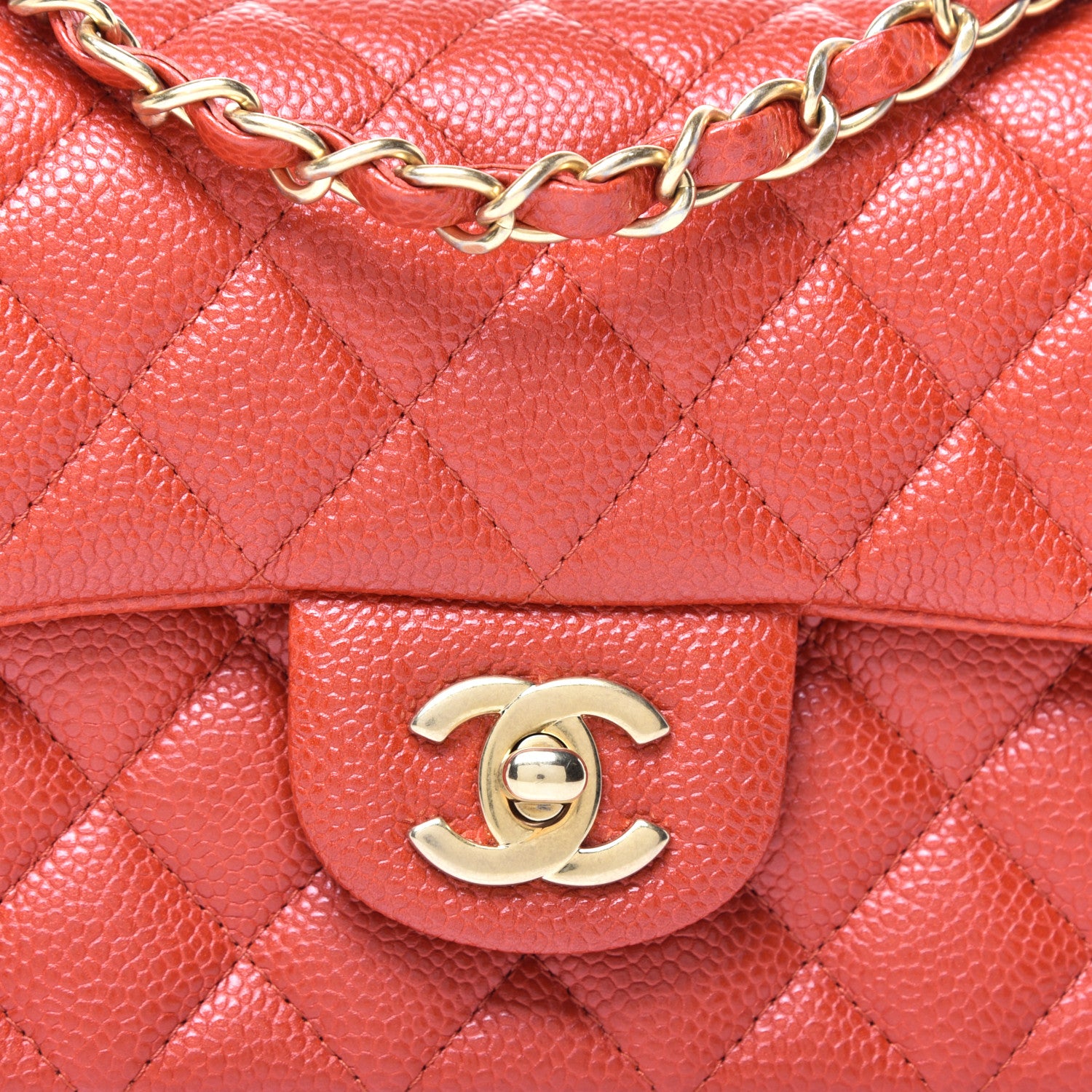 Chanel Pearly Caviar Quilted Mini Rectangular Flap Orange 10 of 10