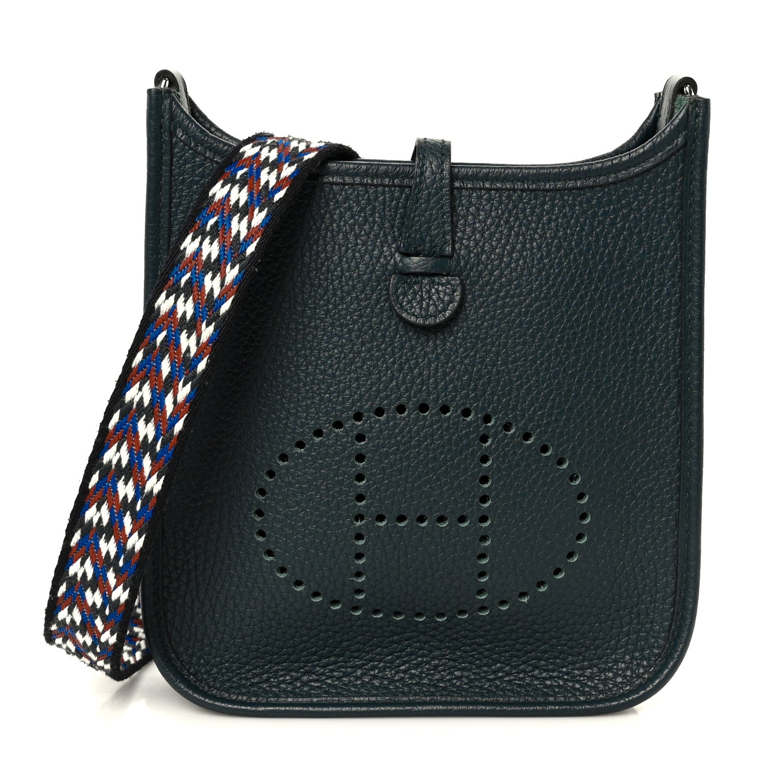 Hermes Taurillon Clemence Zigzag Evelyne TPM Vert Cypress Black Deep Bleu 1 of 11