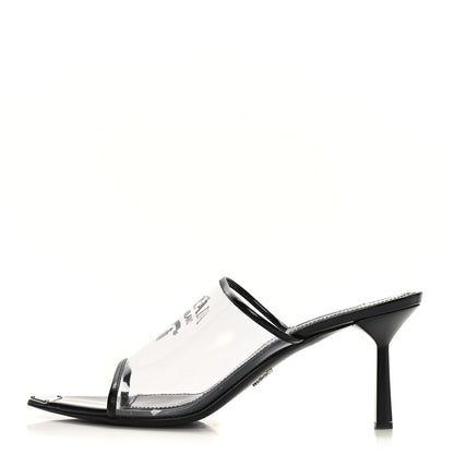 Prada Plexiglass Calfskin Metal Triangle Logo 75mm Slide Sandals 41 Black 1 of 8