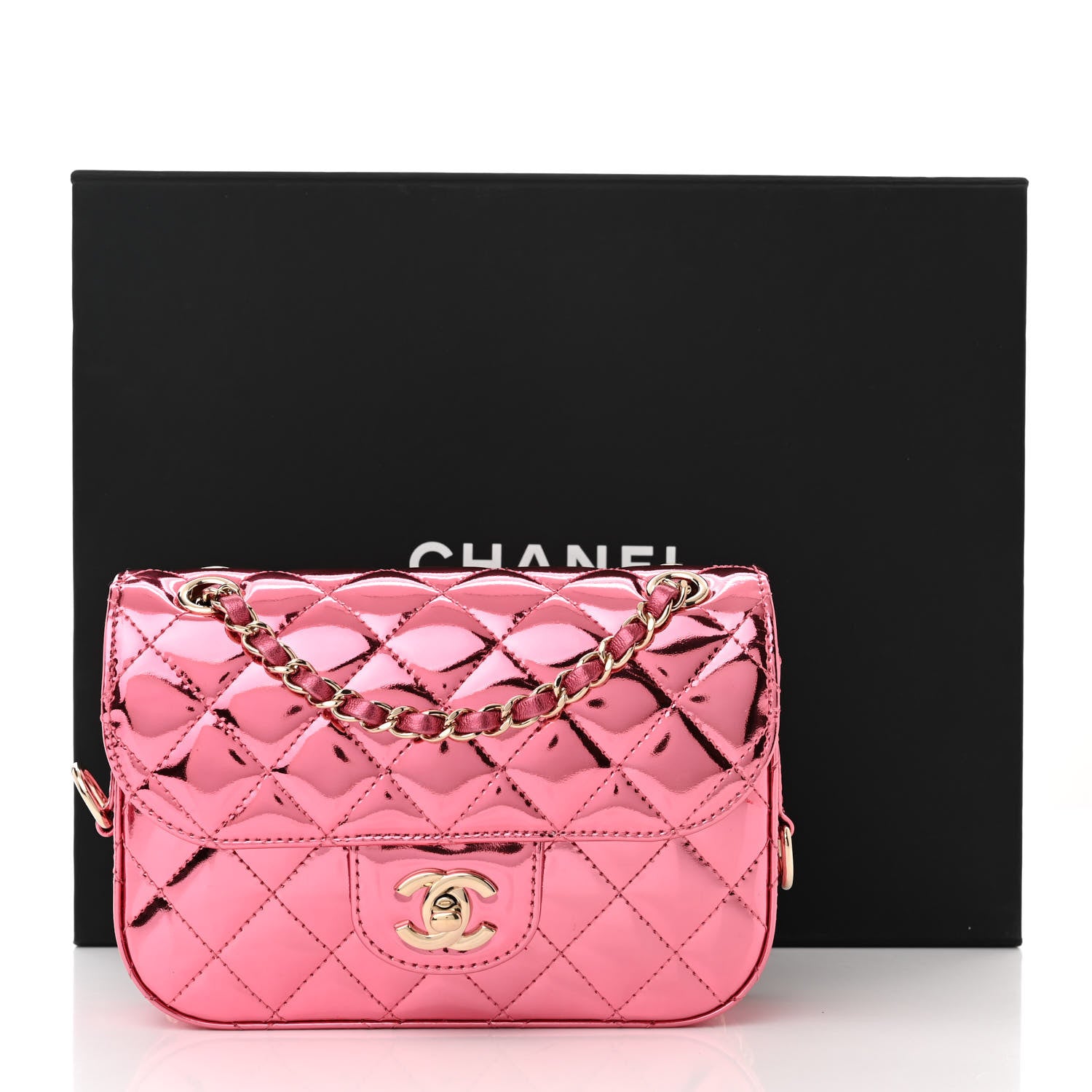 Chanel Mirror Calfskin Metallic Calfskin Quilted Hollywood Boulevard Mini Flap With Star Coin Purse Pink 3 of 12