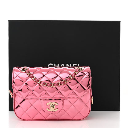 Chanel Mirror Calfskin Metallic Calfskin Quilted Hollywood Boulevard Mini Flap With Star Coin Purse Pink 3 of 12