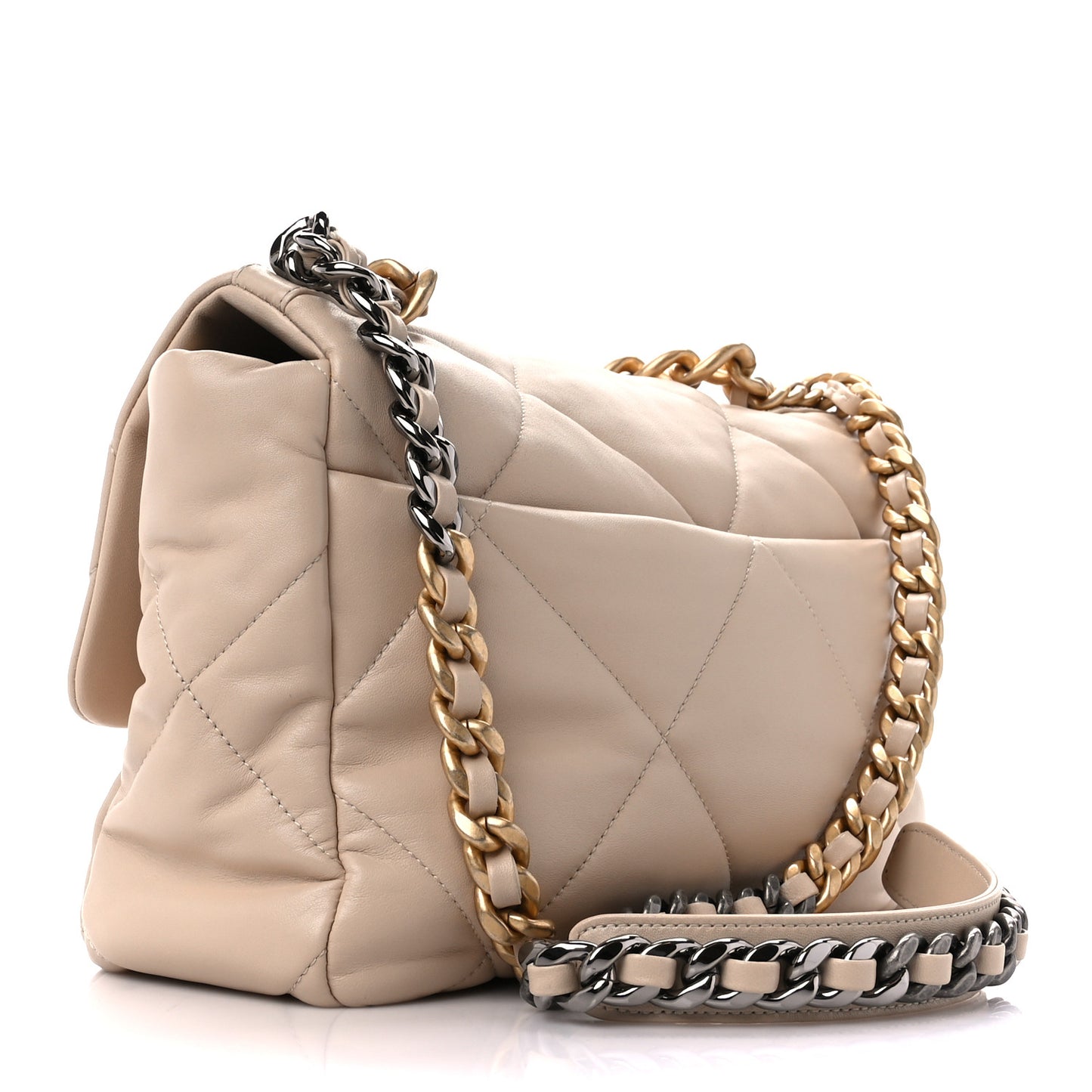 Lambskin Quilted Large Chanel 19 Flap Light Beige