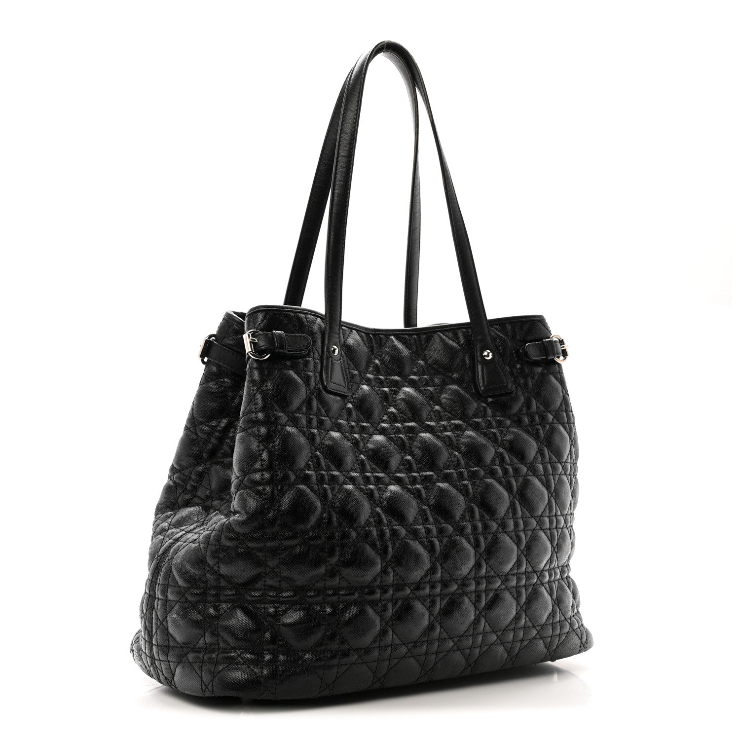 Christian Dior Coated Canvas Cannage Medium Panarea Tote Black 3 of 16
