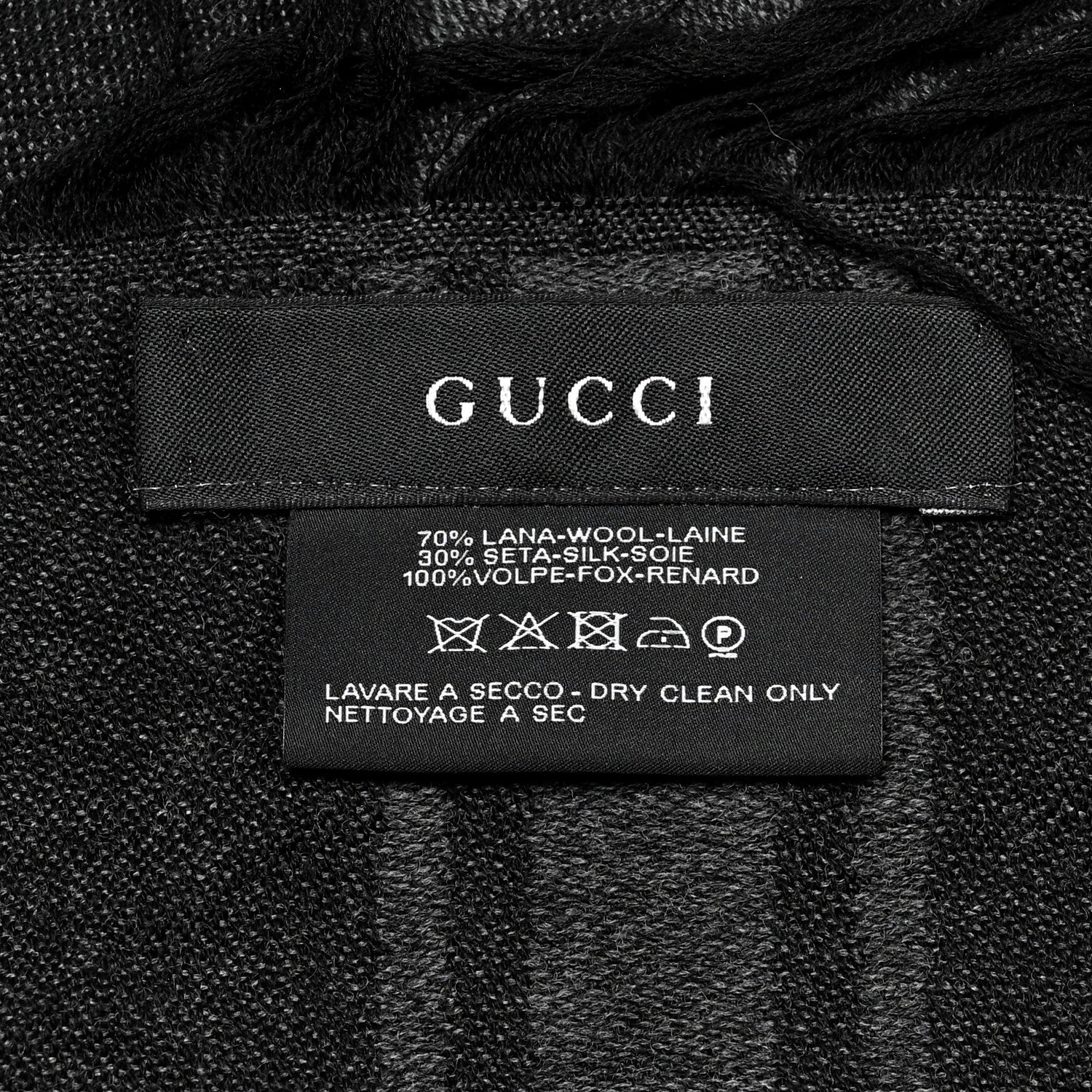 Gucci Wool Silk Fox Fur Monogram Shawl Scarf Black 4 of 5
