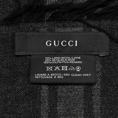 Gucci Wool Silk Fox Fur Monogram Shawl Scarf Black 4 of 5