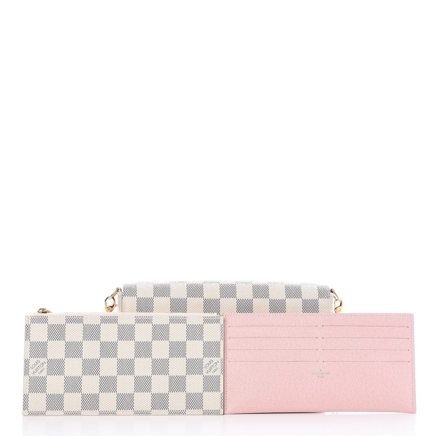 Damier Azur Pochette Felicie Chain Wallet Rose Ballerine