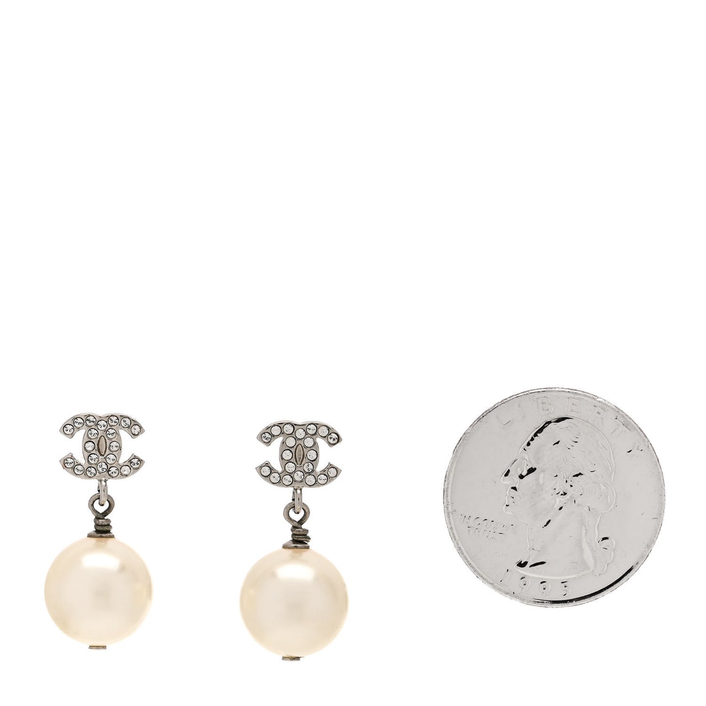 Crystal Pearl CC Drop Earrings Silver Pearly White