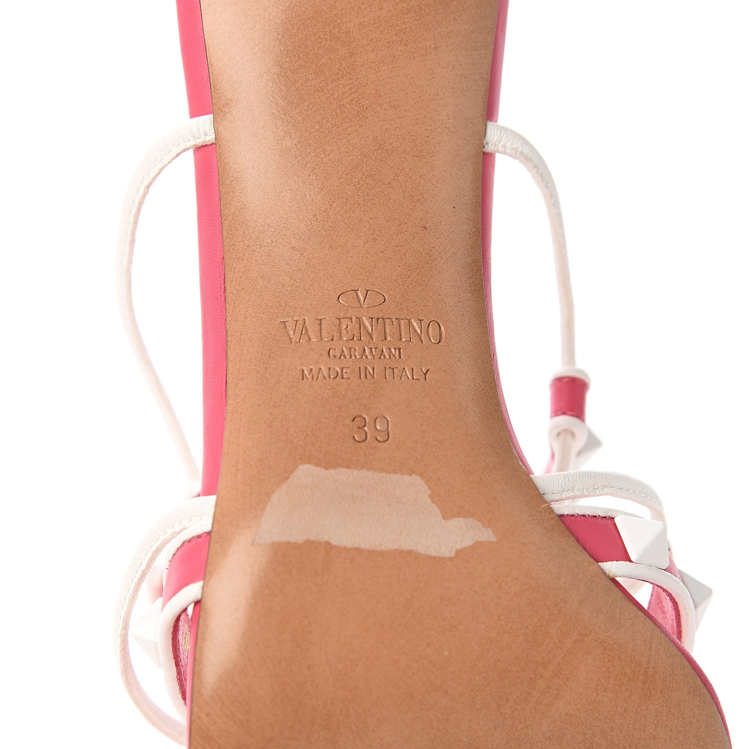 Valentino Garavani Calfskin Free Rockstud Crisscross Slingback 85mm Sandals 39 Shadow Pink Optic White 6 of 9