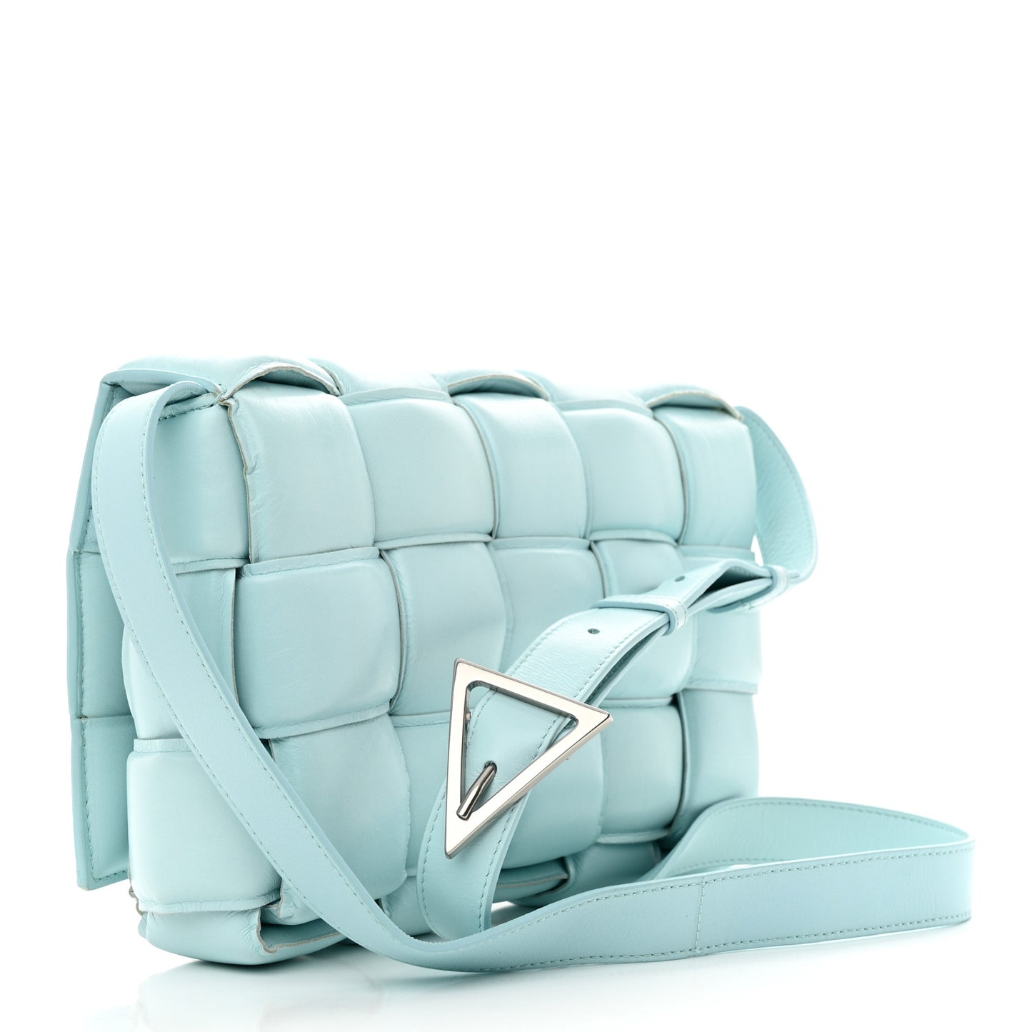 Paper Calfskin Maxi Intreccio Padded Cassette Crossbody Bag Topazio