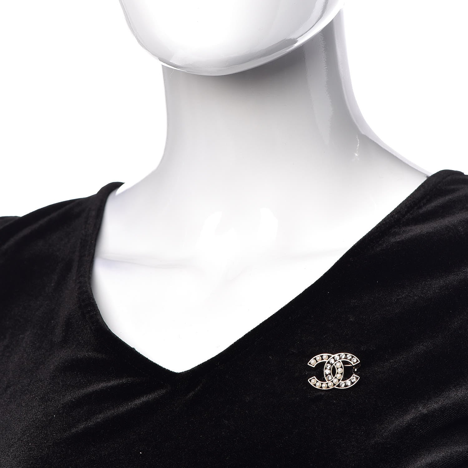 Chanel Pearl Crystal CC Brooch Gold 2 of 6