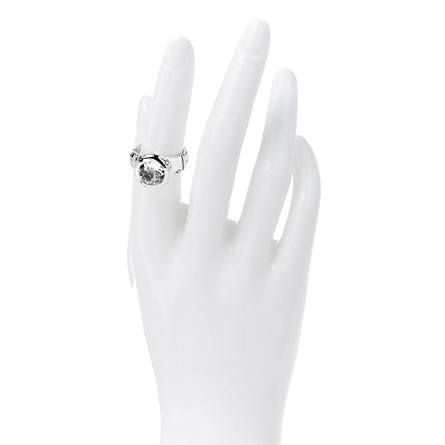 Sterling Silver White Topaz Bamboo Ring 54 7