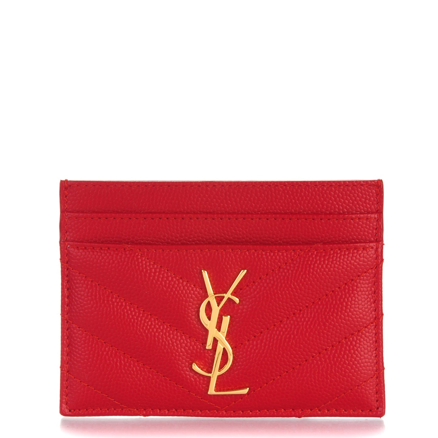 Grain De Poudre Matelasse Chevron Monogram Credit Card Case New Red