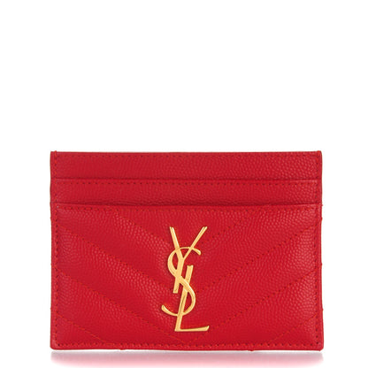 Saint Laurent Grain De Poudre Matelasse Chevron Monogram Credit Card Case New Red 1 of 7