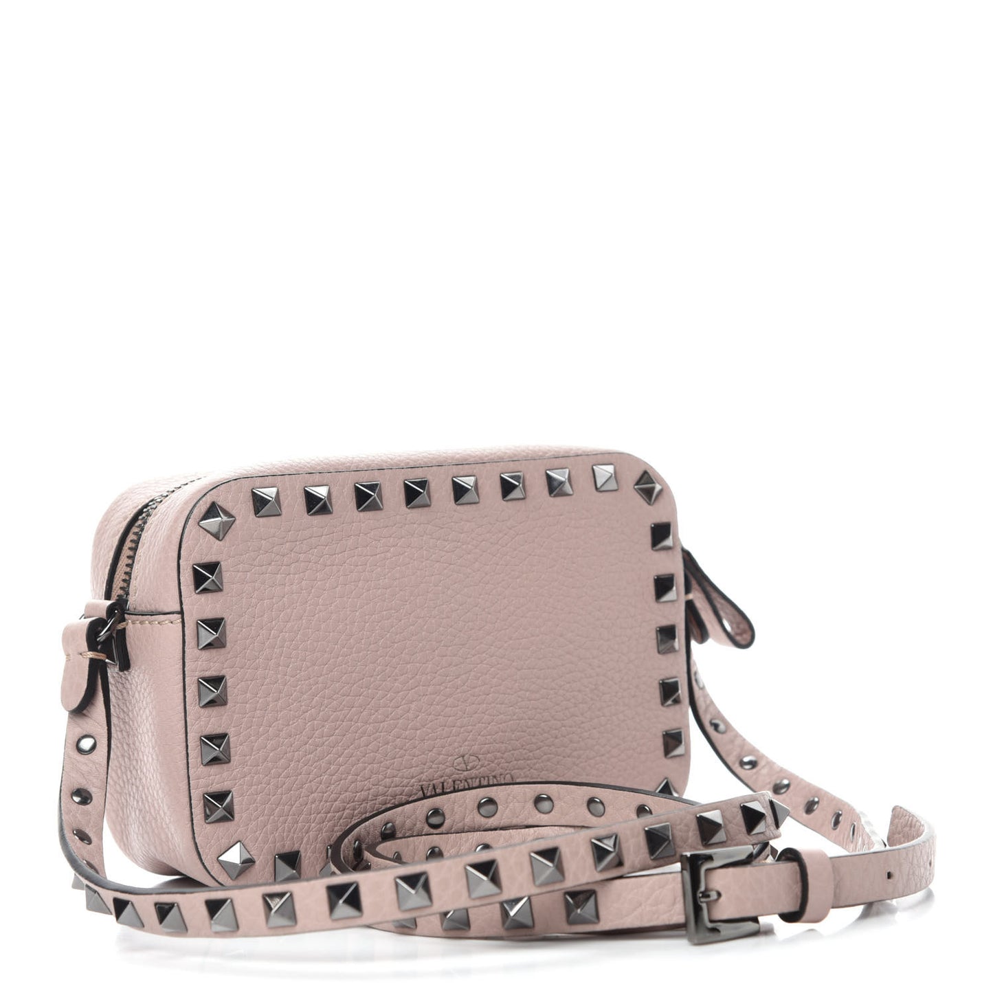 Grained Calfskin Small Rockstud Flap Pocket Camera Crossbody Bag Poudre